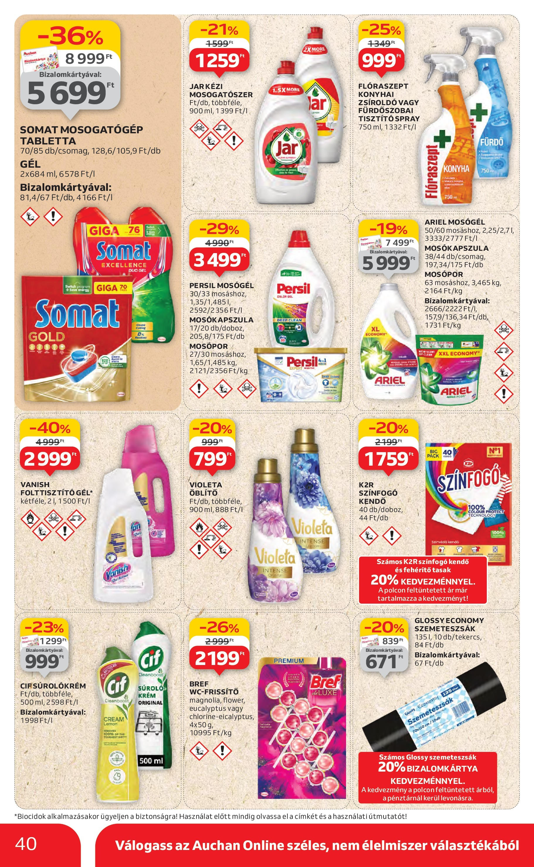 Auchan Akciós újság - 2025.07.03. -tól/töl > akció, lapozható szórólap 🛍️ | Oldal: 40 | Termékek: Ariel, Kendő, Mosogatógép, Mosókapszula