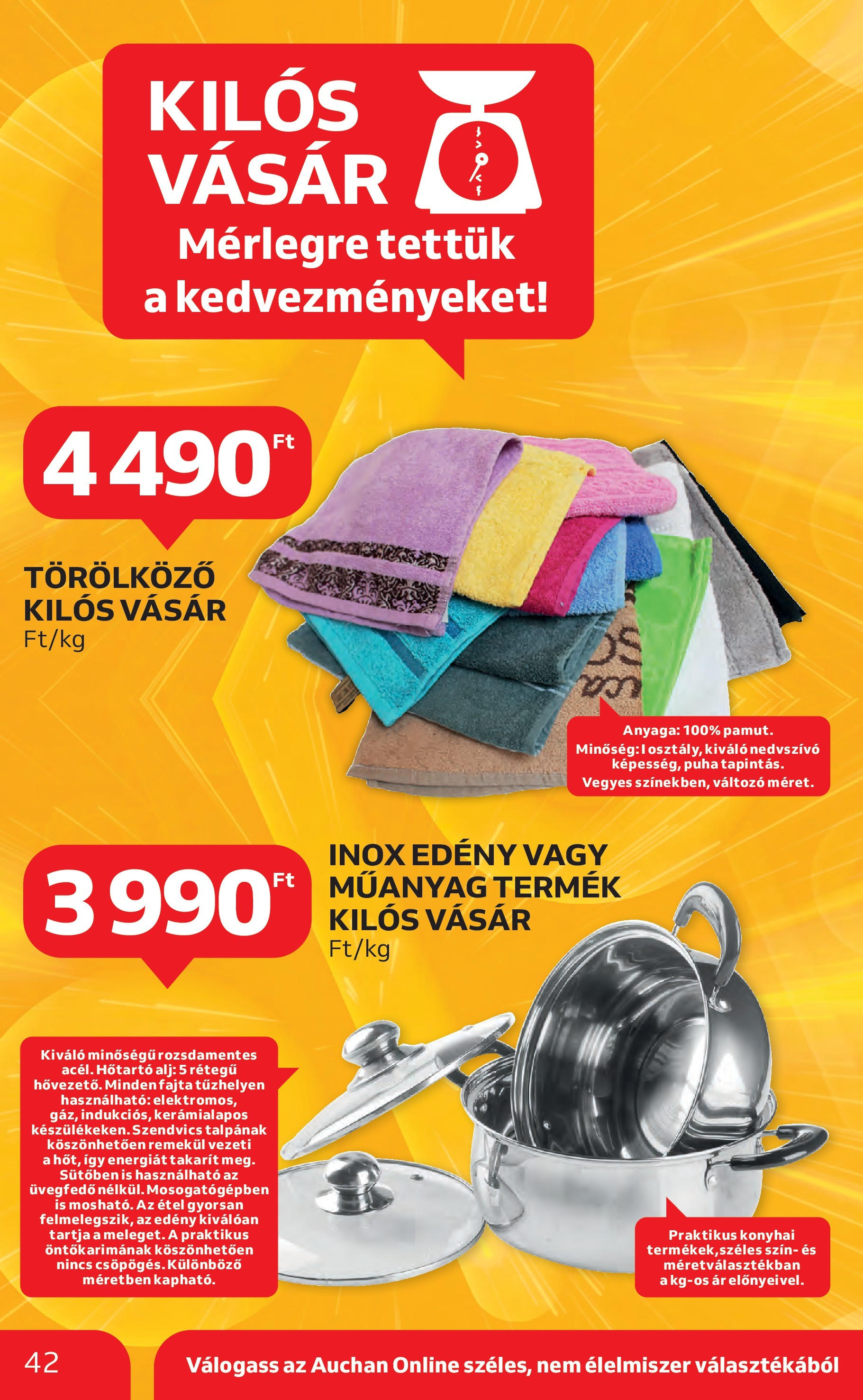 Auchan Akciós újság - 2025.07.03. -tól/töl > akció, lapozható szórólap 🛍️ | Oldal: 42 | Termékek: Törölköző, Szendvics, Edény