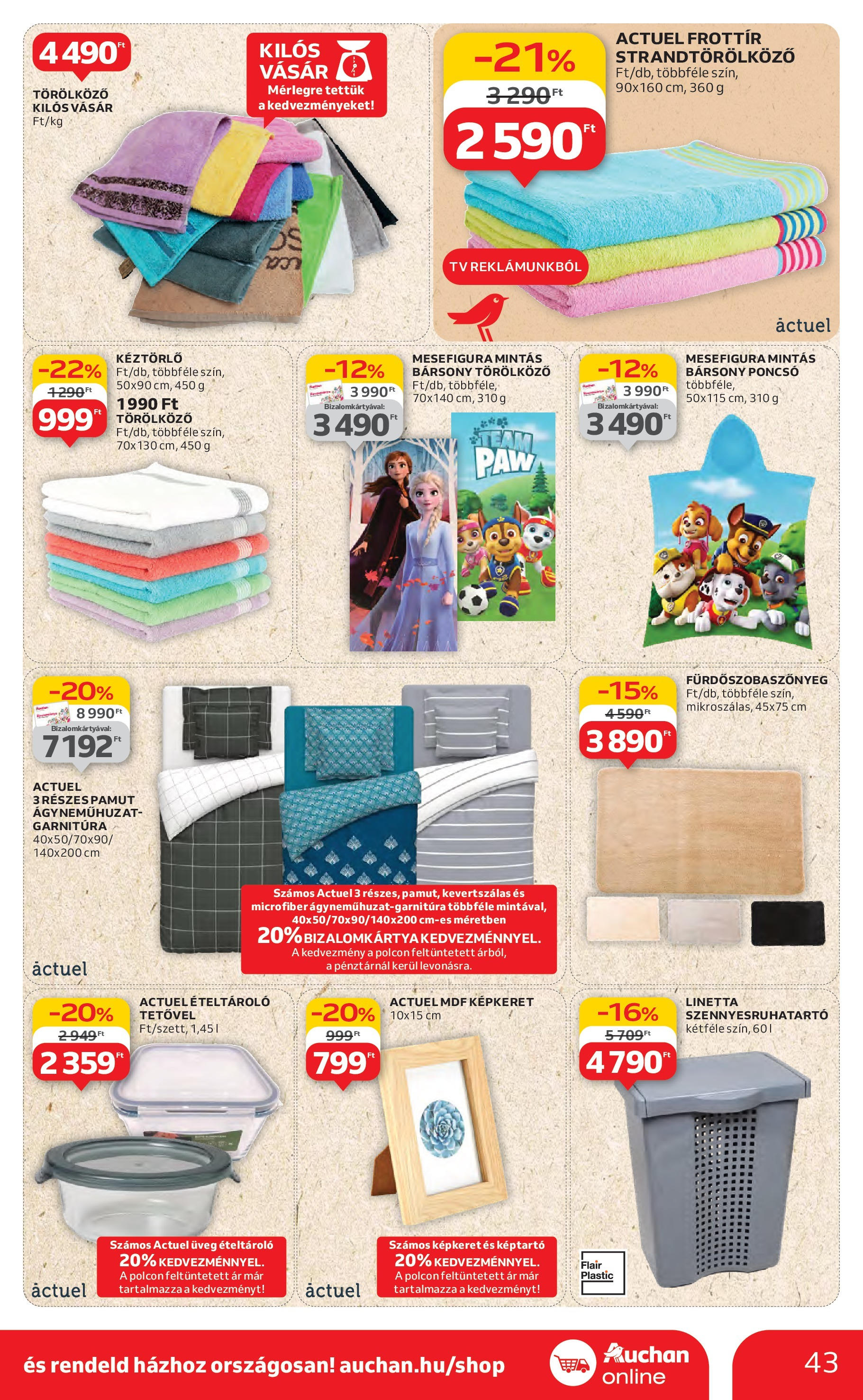Auchan Akciós újság - 2025.07.03. -tól/töl > akció, lapozható szórólap 🛍️ | Oldal: 43 | Termékek: Törölköző, Poncsó, TV, Képkeret