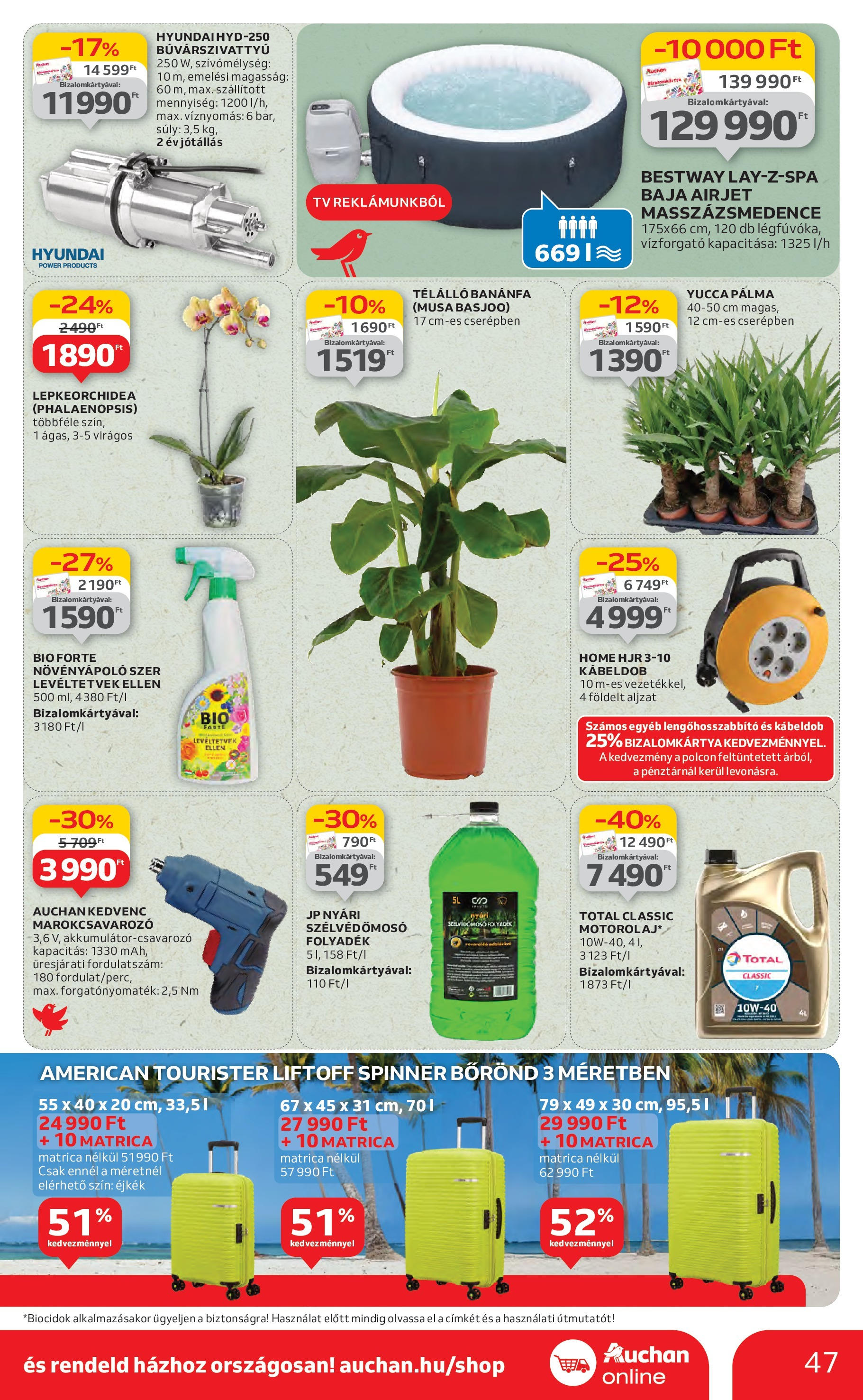 Auchan Akciós újság - 2025.07.03. -tól/töl > akció, lapozható szórólap 🛍️ | Oldal: 47 | Termékek: Bőrönd, TV, Búvárszivattyú