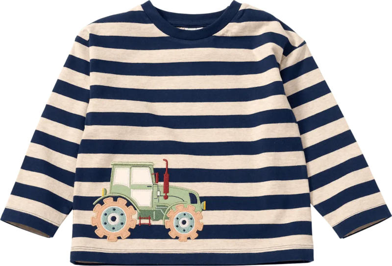 ALANA Langarmshirt mit Traktor-Applikation, blau + beige, Gr. 92 92