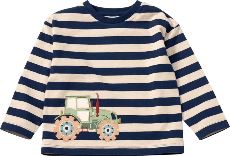 ALANA Langarmshirt mit Traktor-Applikation, blau + beige, Gr. 98