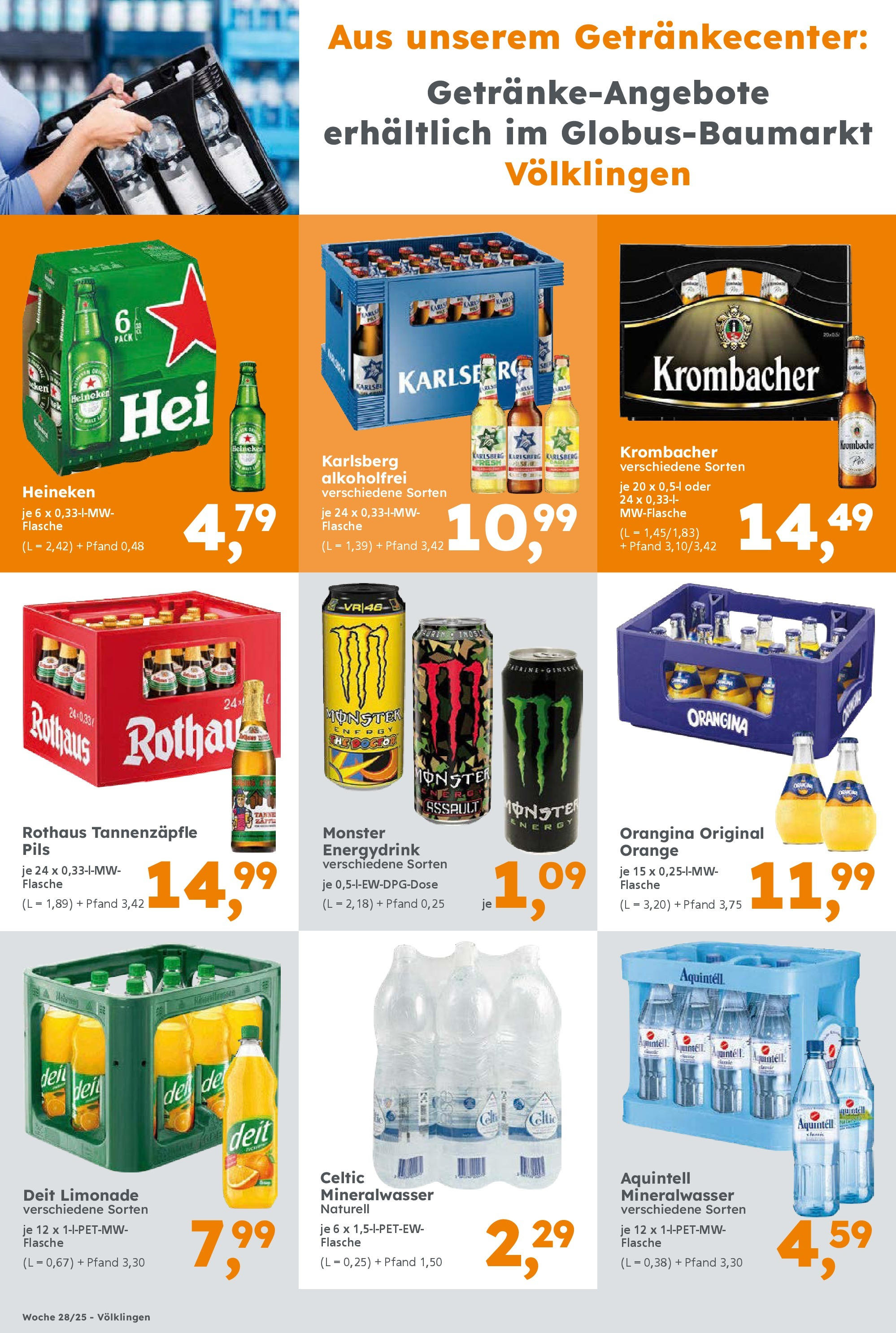 Globus Baumarkt prospekt Völklingen	 (ab 06.07.2025) zum Blättern | Seite: 8 | Produkte: Carlsberg, Limonade, Mineralwasser, Krombacher