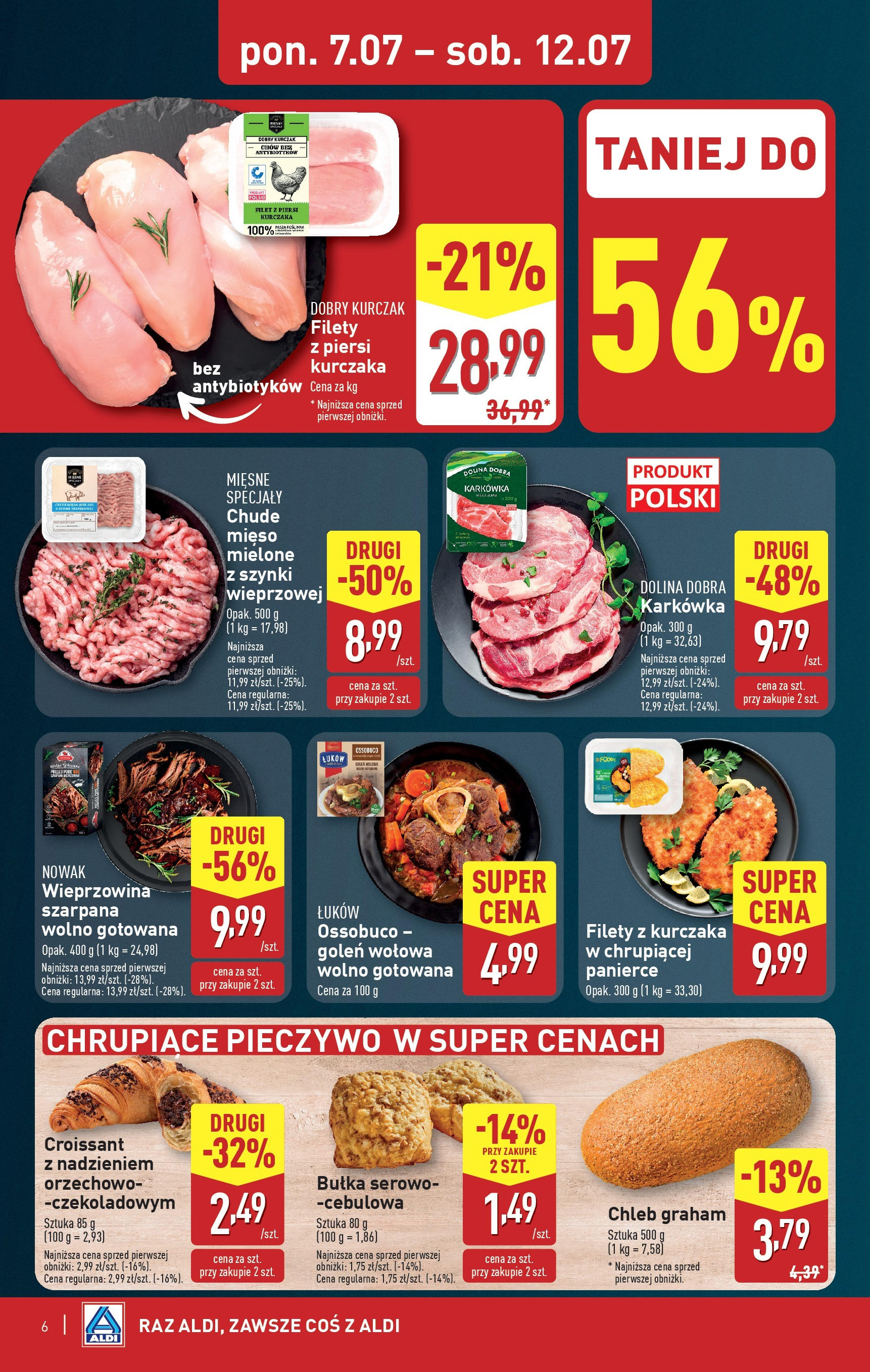 Aldi Gazetka od 07.07.2025 - Ulotka PDF, promocje | Strona: 6 | Produkty: Pieczywo, Filety z kurczaka, Mięso mielone z szynki, Mięso mielone