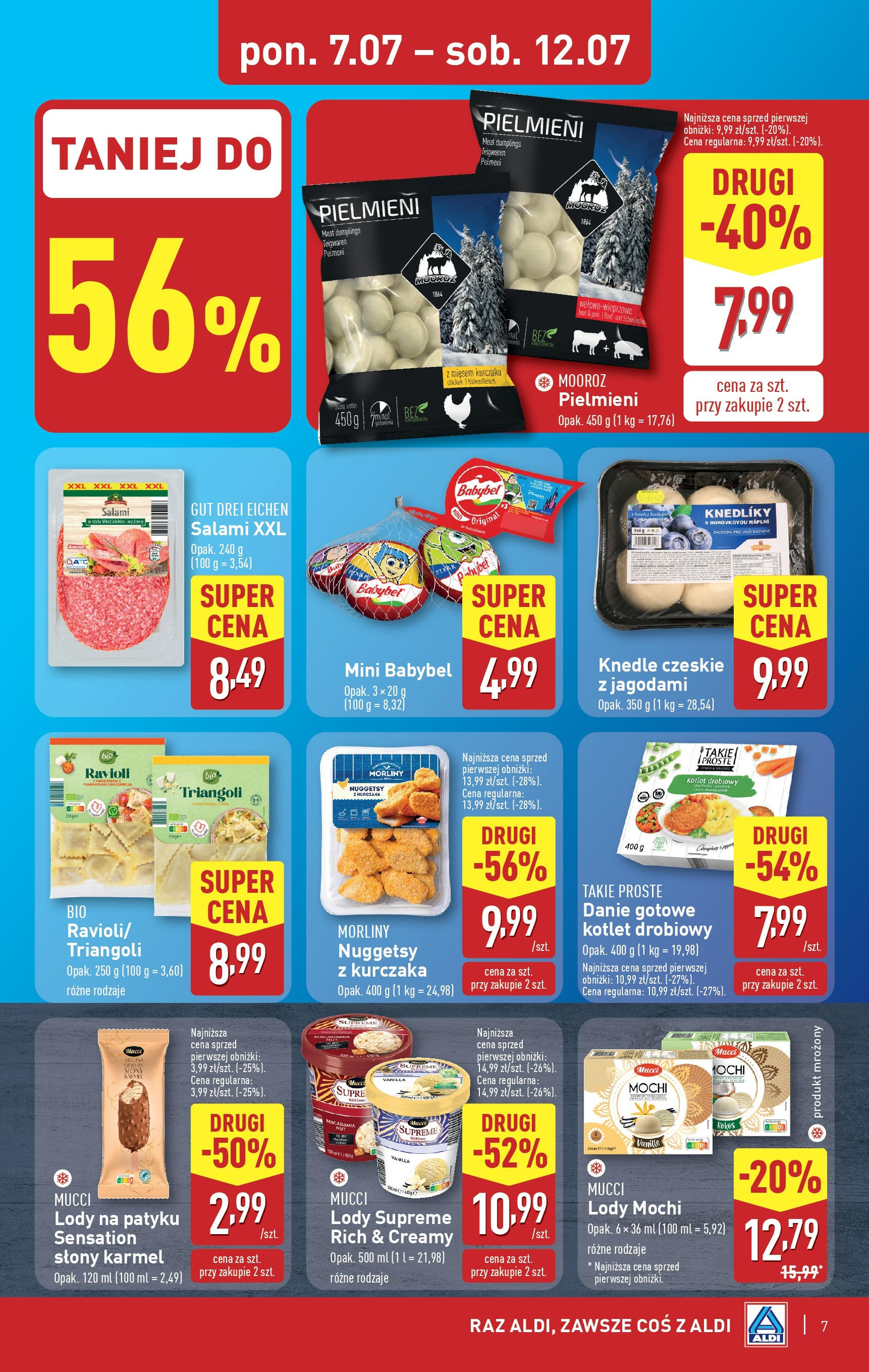 Aldi Gazetka od 07.07.2025 - Ulotka PDF, promocje | Strona: 7 | Produkty: Lody na patyku, Salami, Knedle, Lody
