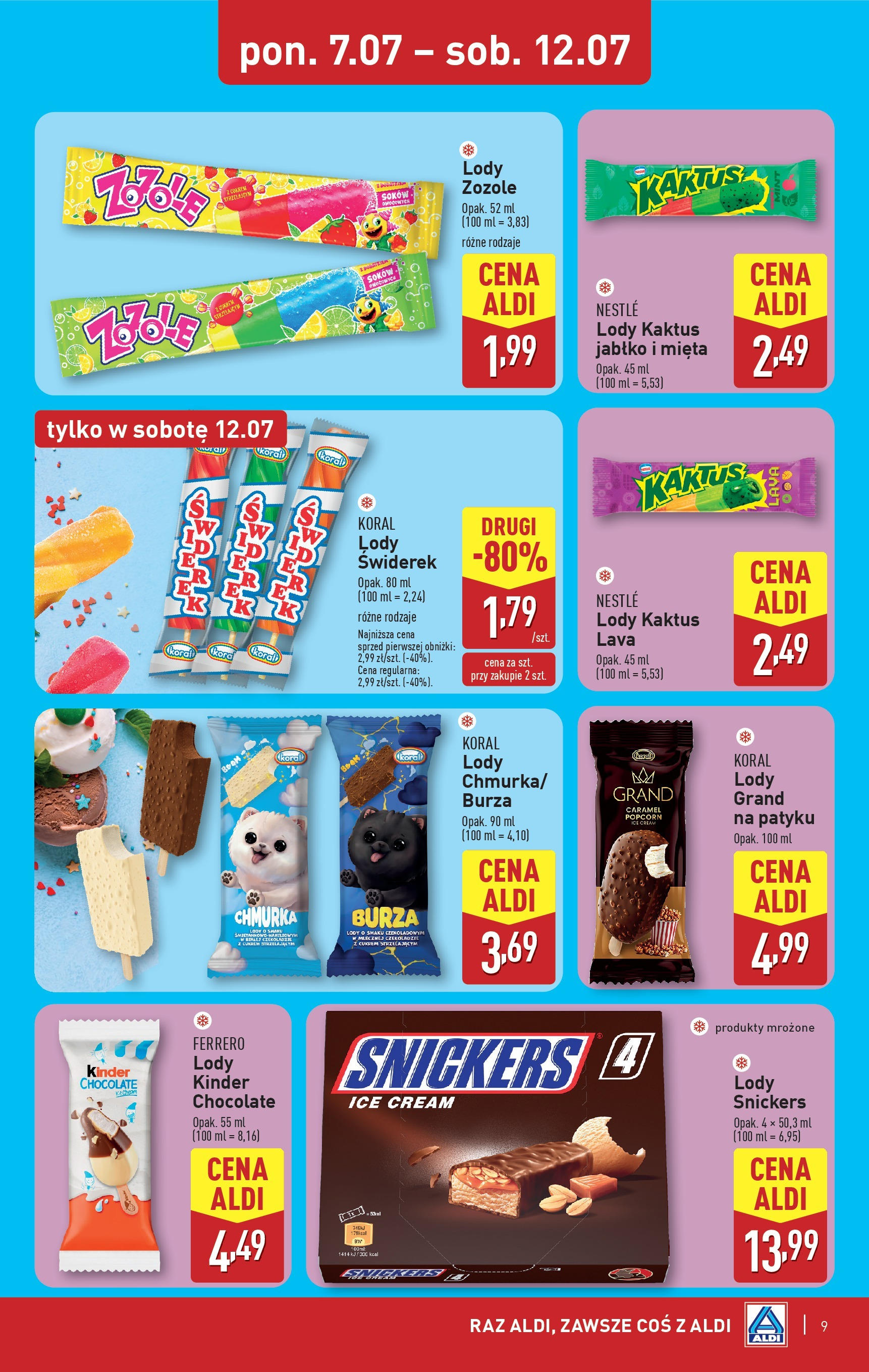 Aldi Gazetka od 07.07.2025 - Ulotka PDF, promocje | Strona: 9 | Produkty: Mięta, Lody koral, Lody Kaktus, Lody