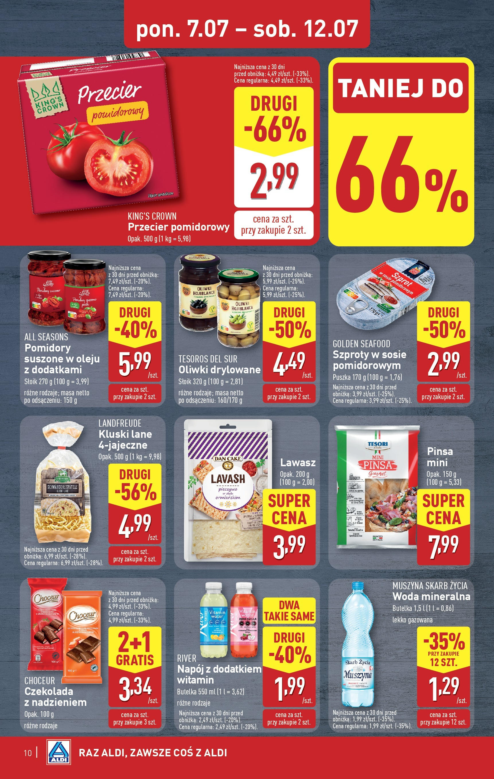 Aldi Gazetka od 07.07.2025 - Ulotka PDF, promocje | Strona: 10 | Produkty: Przecier pomidorowy, Pomidory suszone, Czekolada, Woda