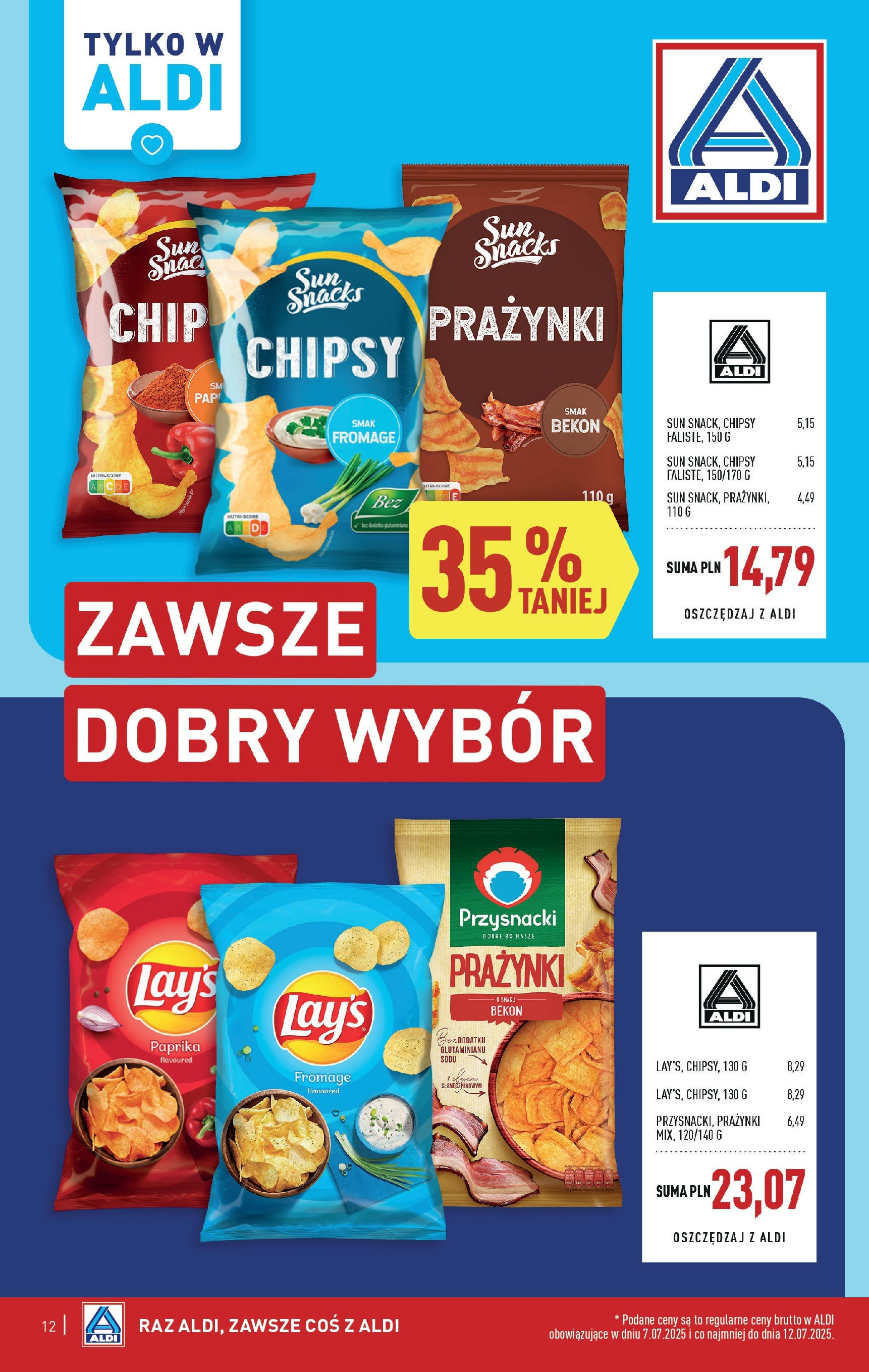 Aldi Gazetka od 07.07.2025 - Ulotka PDF, promocje | Strona: 12 | Produkty: Chipsy, Bekon