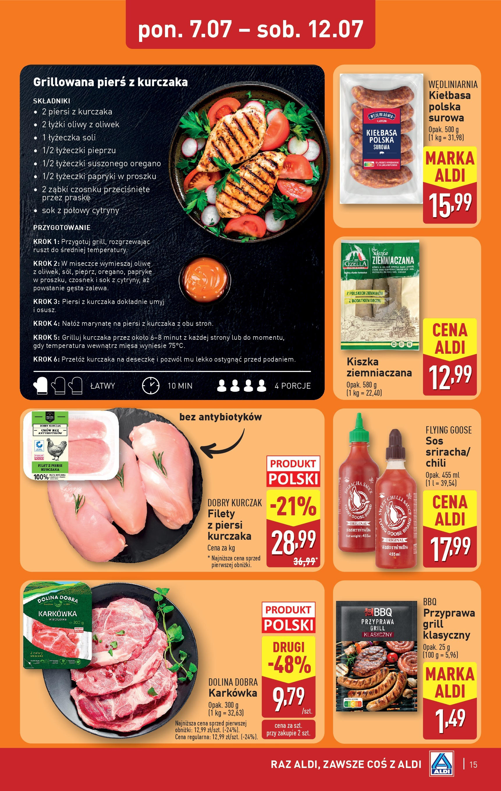 Aldi Gazetka od 07.07.2025 - Ulotka PDF, promocje | Strona: 15 | Produkty: Pierś z kurczaka, Grill, Sok, Filet z piersi kurczaka