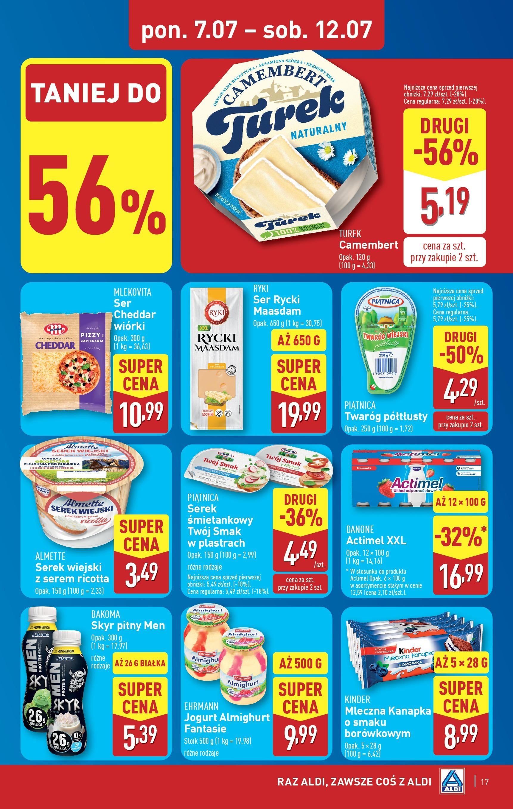 Aldi Gazetka od 07.07.2025 - Ulotka PDF, promocje | Strona: 17 | Produkty: Cream cheese, Serek wiejski, Jogurt, Skyr