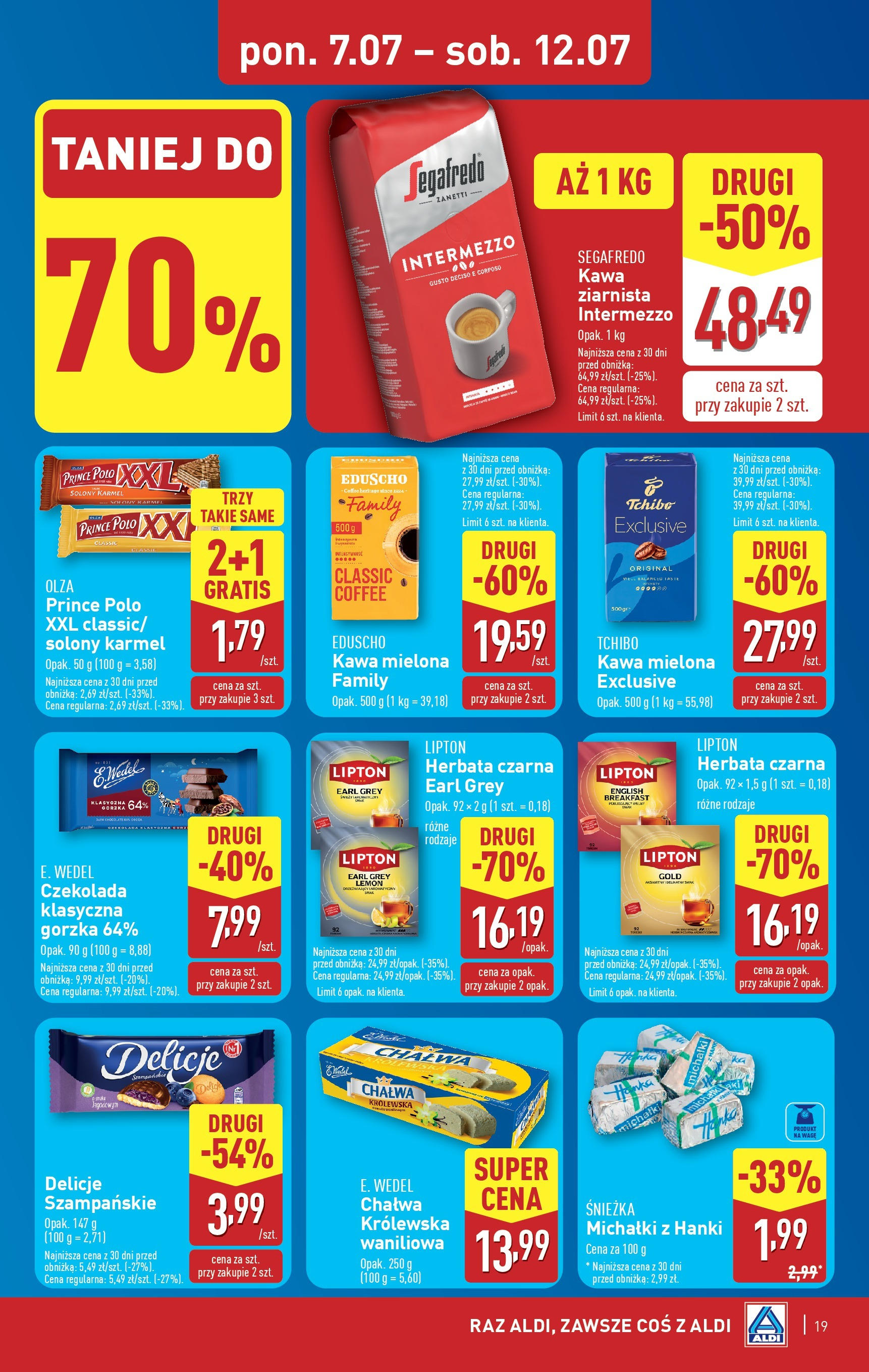 Aldi Gazetka od 07.07.2025 - Ulotka PDF, promocje | Strona: 19 | Produkty: Kawa ziarnista, Tchibo, Czekolada, Herbata