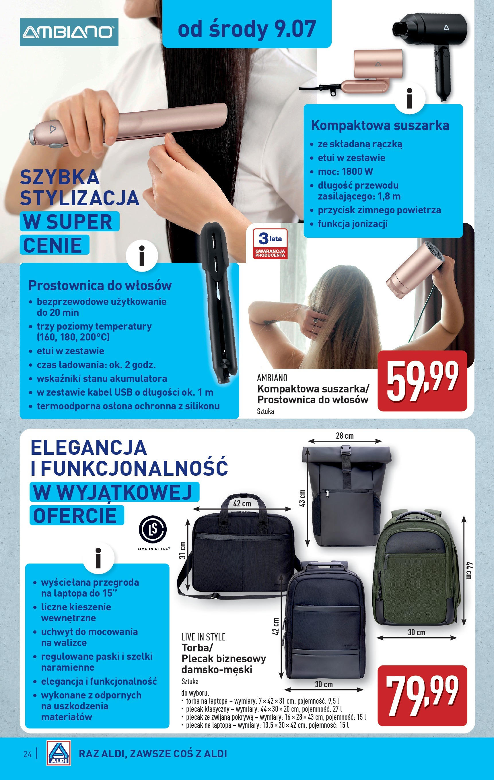 Aldi Gazetka od 07.07.2025 - Ulotka PDF, promocje | Strona: 24 | Produkty: Plecak, Kabel, USB, Prostownica