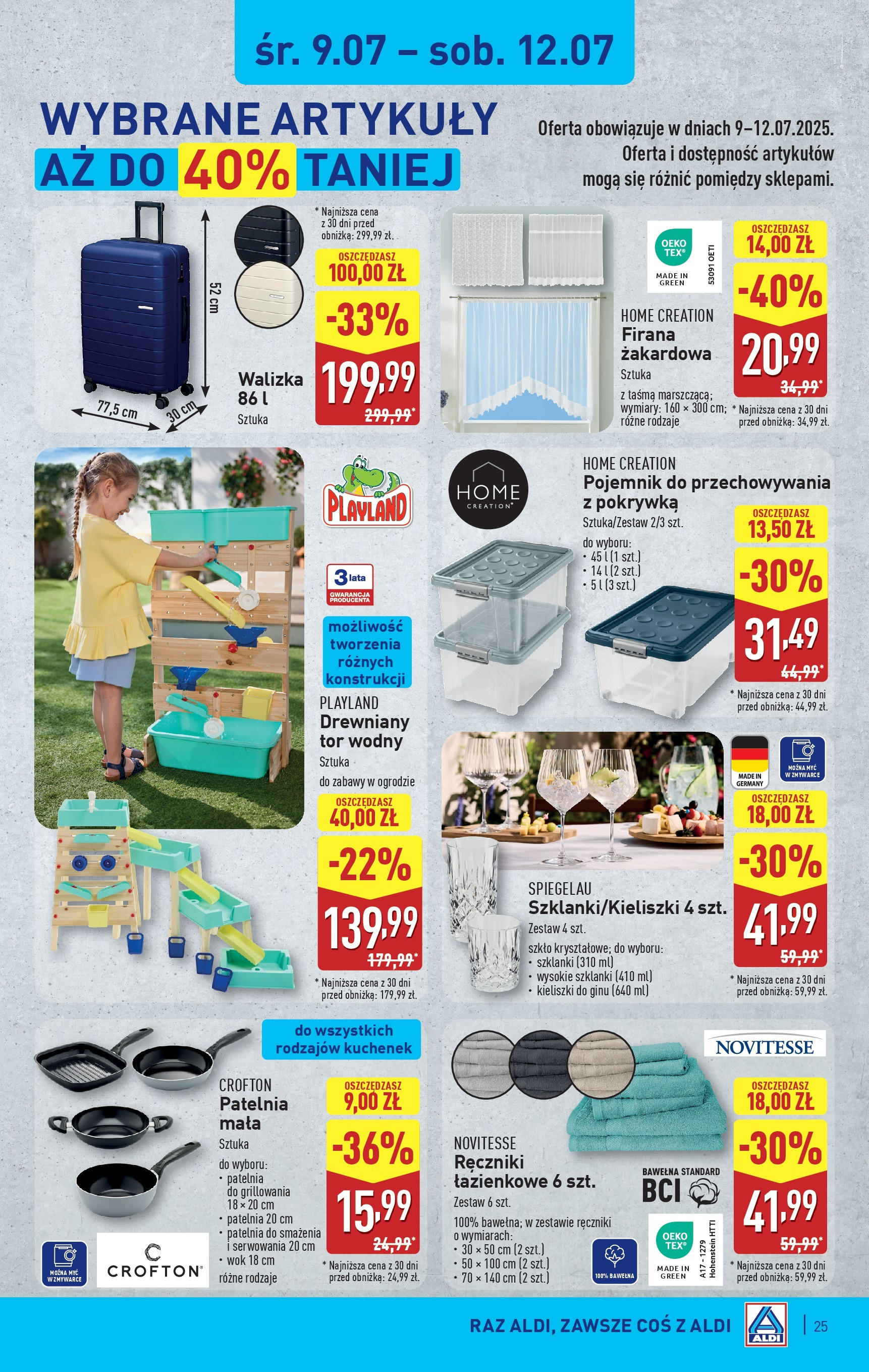 Aldi Gazetka od 07.07.2025 - Ulotka PDF, promocje | Strona: 25 | Produkty: Walizka, Szklanki, Patelnia