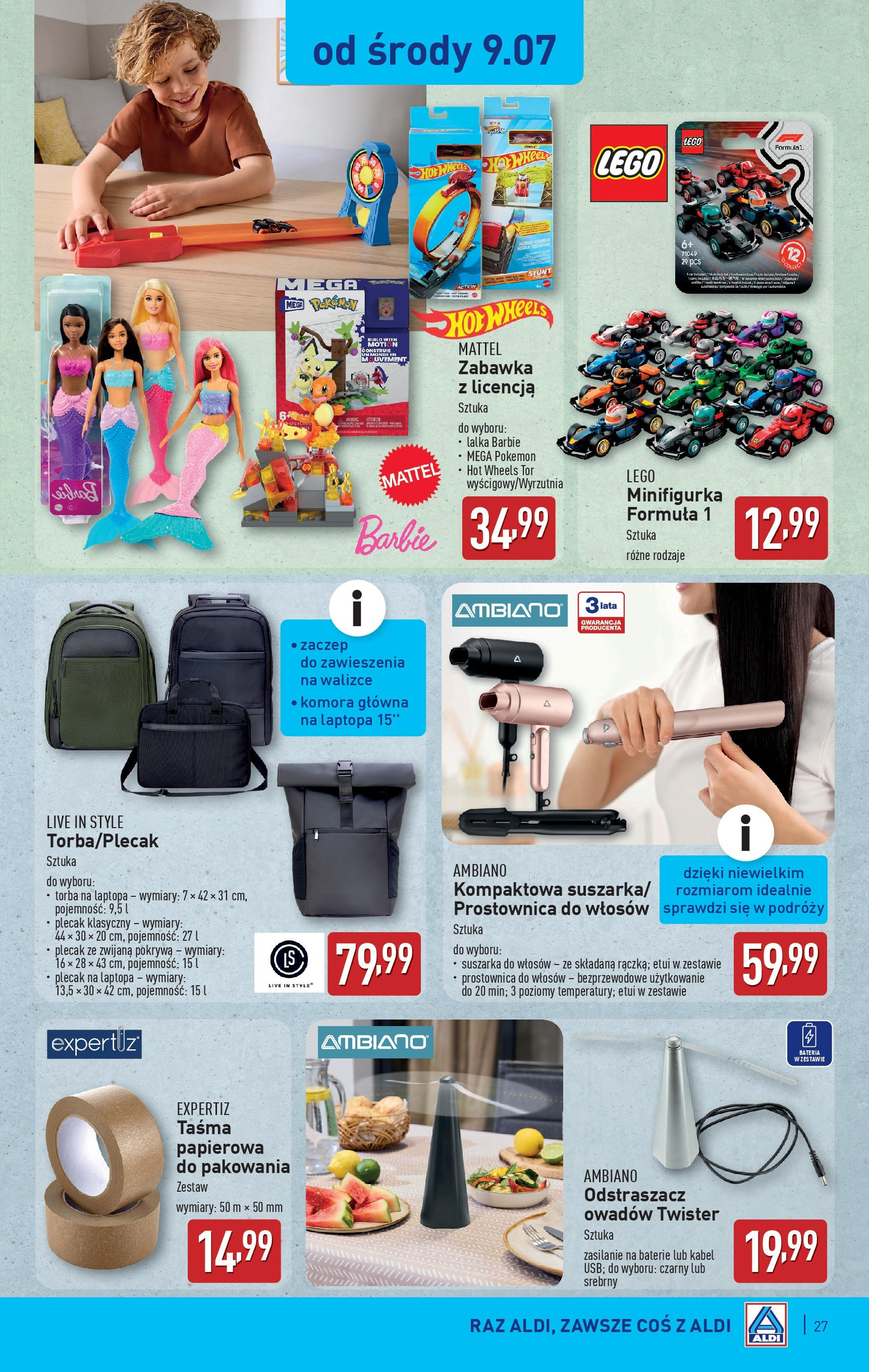 Aldi Gazetka od 07.07.2025 - Ulotka PDF, promocje | Strona: 27 | Produkty: Plecak, Kabel, Torba, Prostownica