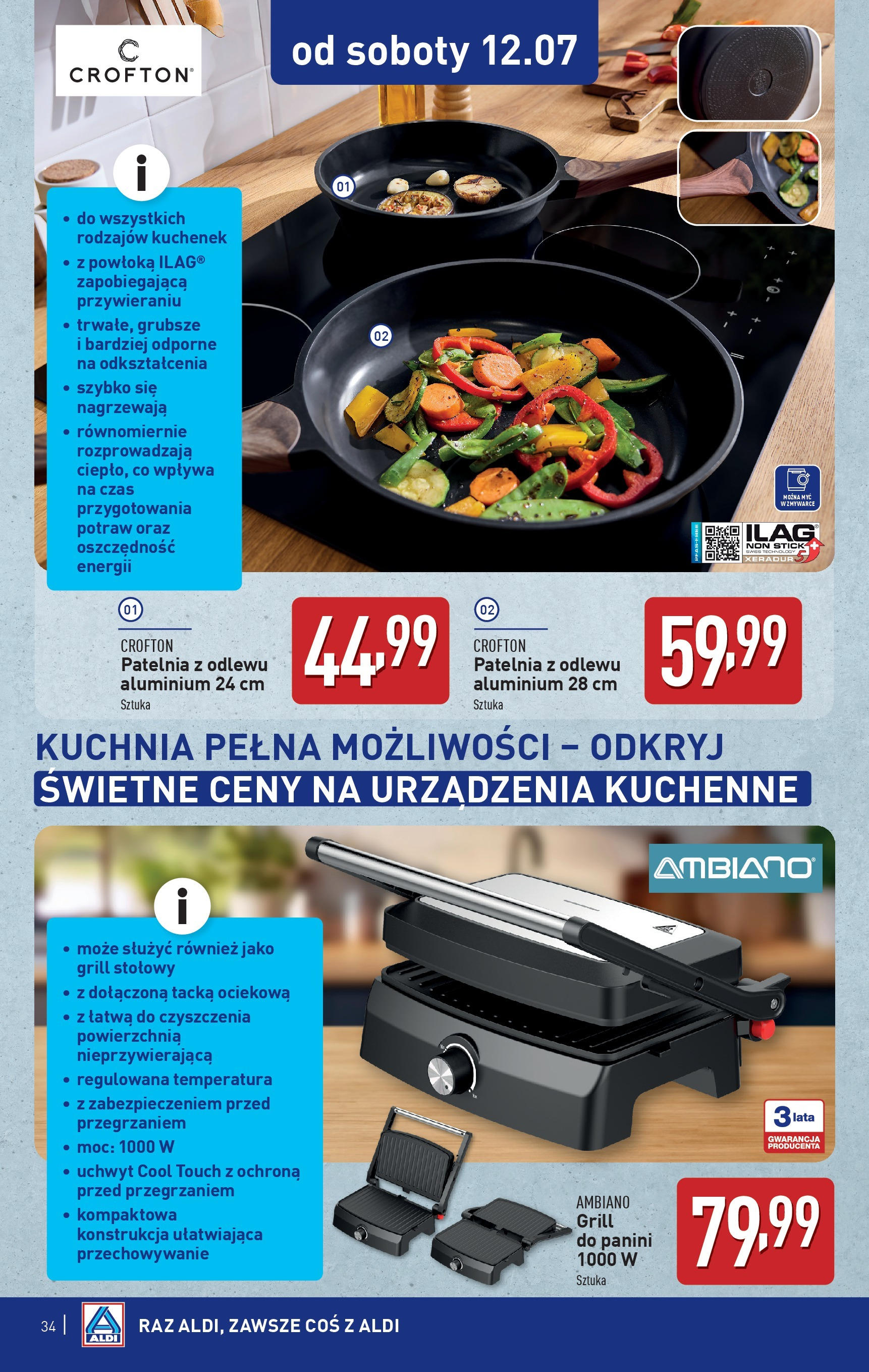 Aldi Gazetka od 07.07.2025 - Ulotka PDF, promocje | Strona: 34 | Produkty: Grill, Panini, Patelnia