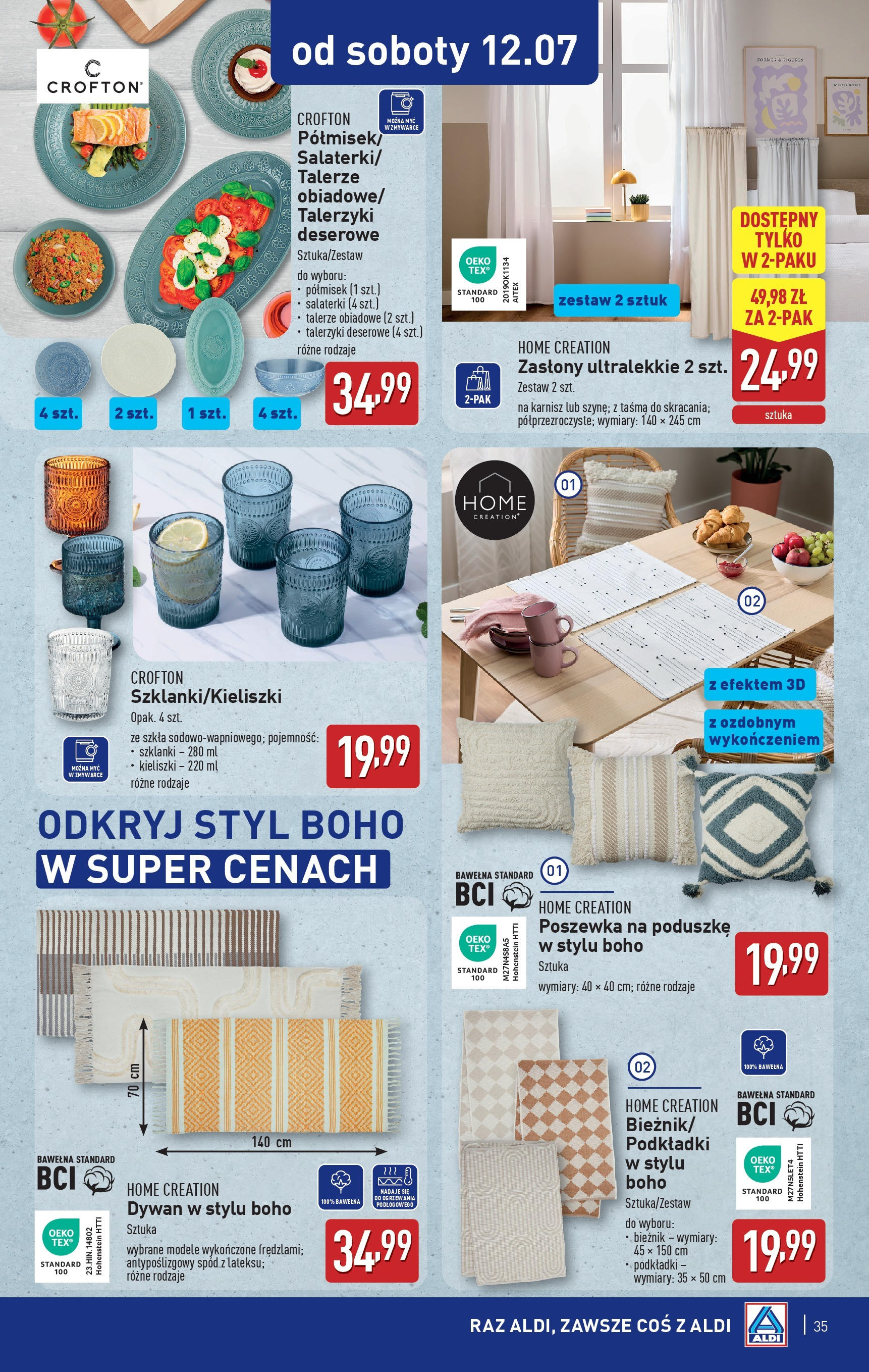 Aldi Gazetka od 07.07.2025 - Ulotka PDF, promocje | Strona: 35 | Produkty: Talerze, Dywan, Szklanki, Zasłony