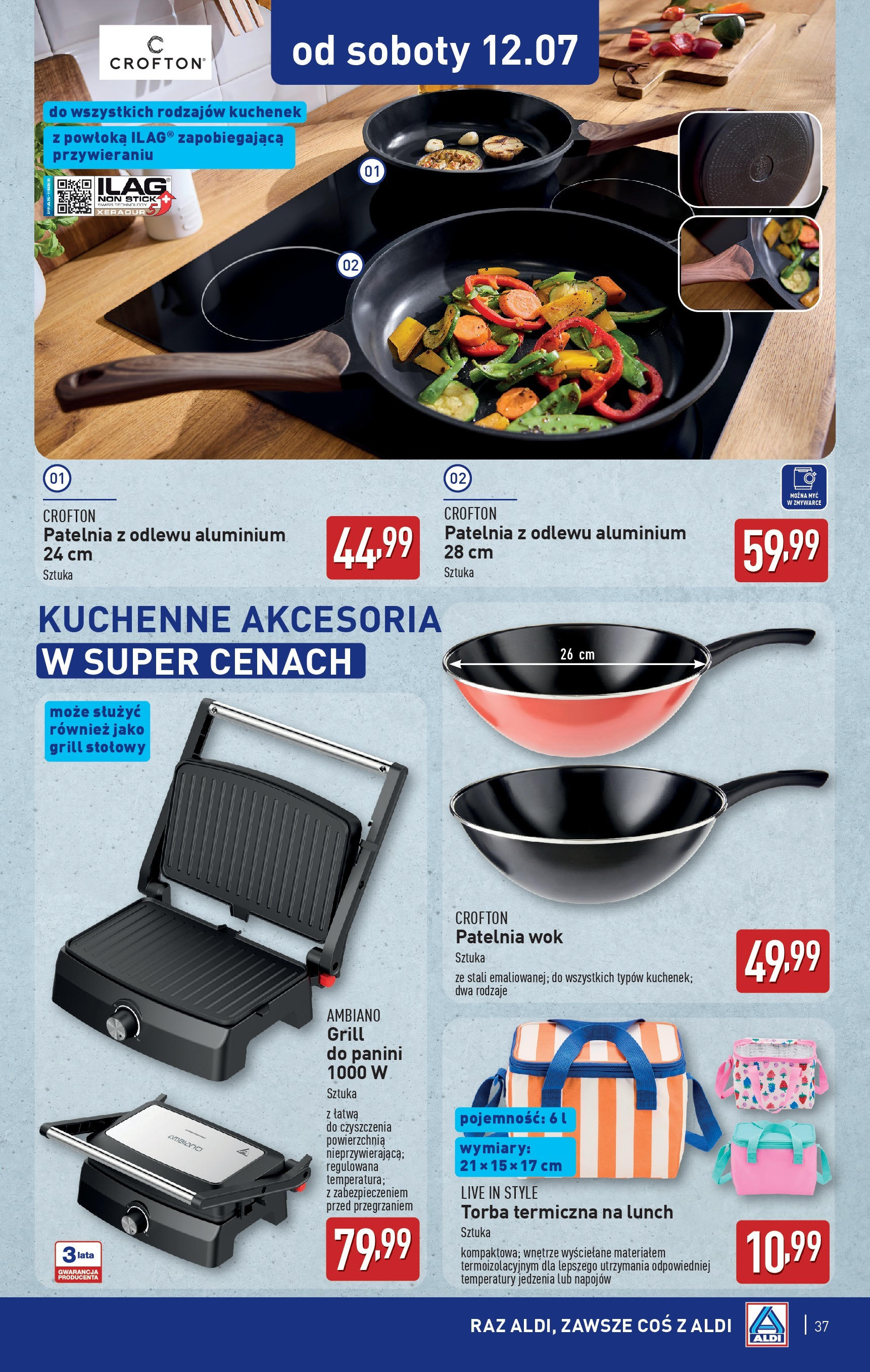 Aldi Gazetka od 07.07.2025 - Ulotka PDF, promocje | Strona: 37 | Produkty: Grill, Panini, Patelnia wok, Patelnia