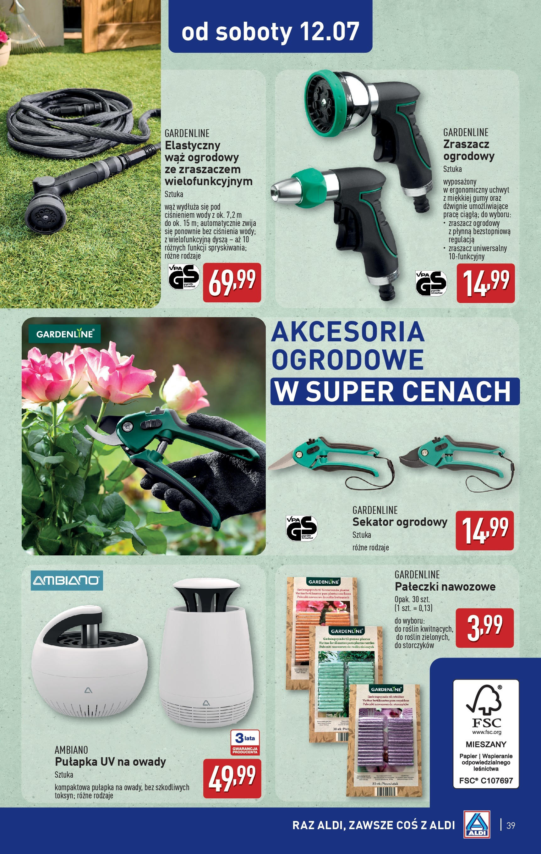 Aldi Gazetka od 07.07.2025 - Ulotka PDF, promocje | Strona: 39 | Produkty: Wąż ogrodowy, Sekator, Gumy
