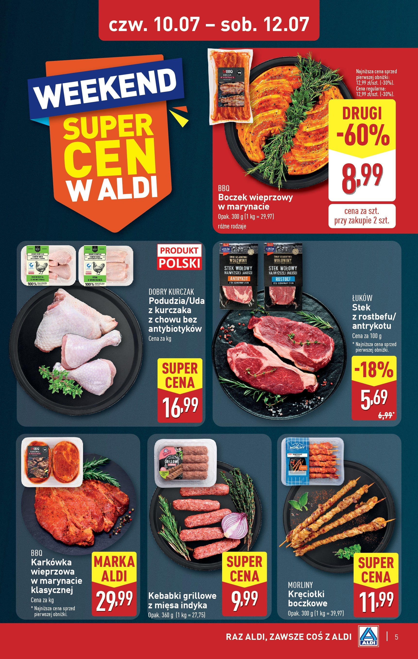 Aldi Gazetka - Okazje na weekend od 10.07.2025 - Ulotka PDF, promocje | Strona: 5 | Produkty: Karkówka, Kurczak, Karkówka wieprzowa, Boczek wieprzowy