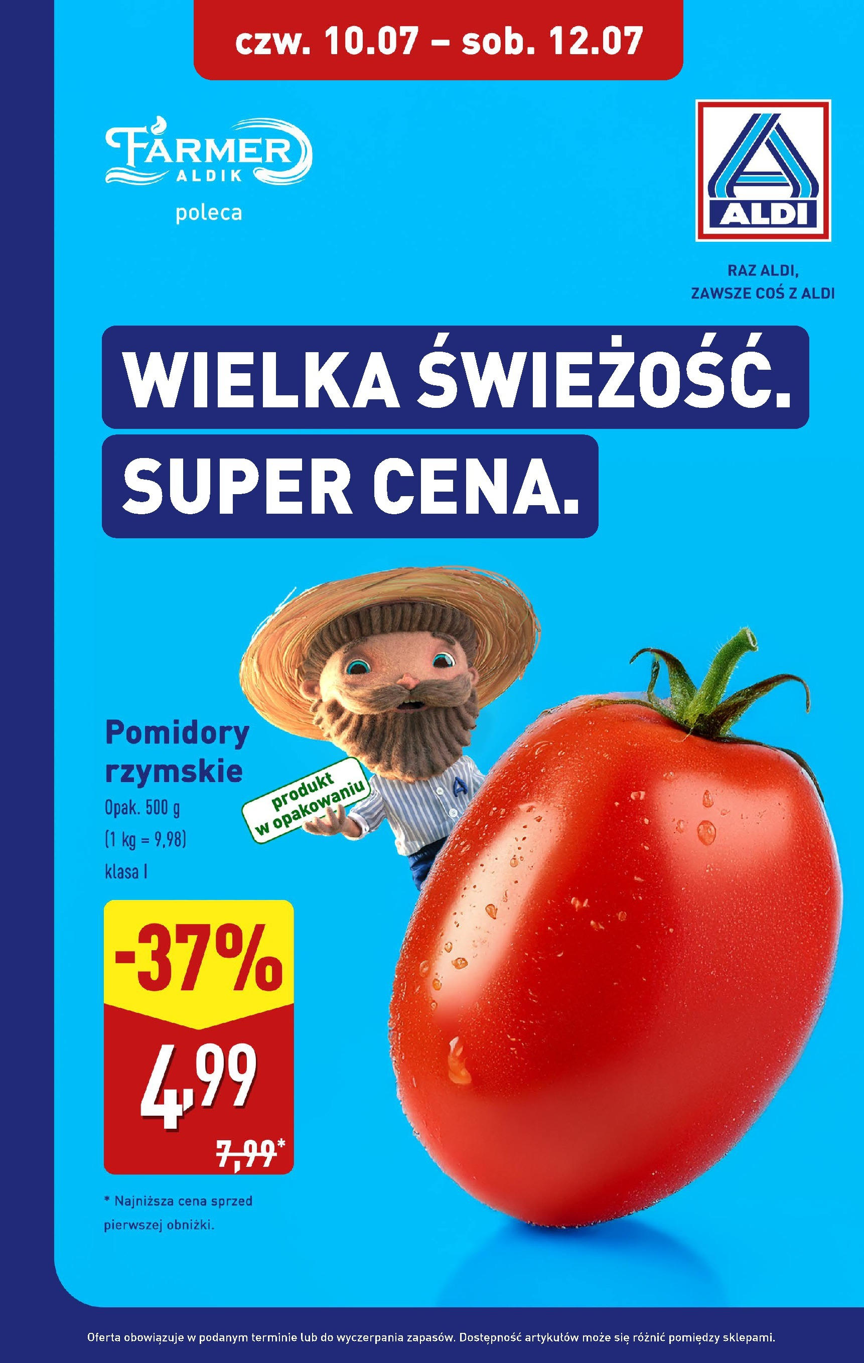 Aldi Gazetka - Promocja pomidory od 10.07.2025 - Ulotka PDF, promocje | Strona: 1 | Produkty: Pomidory