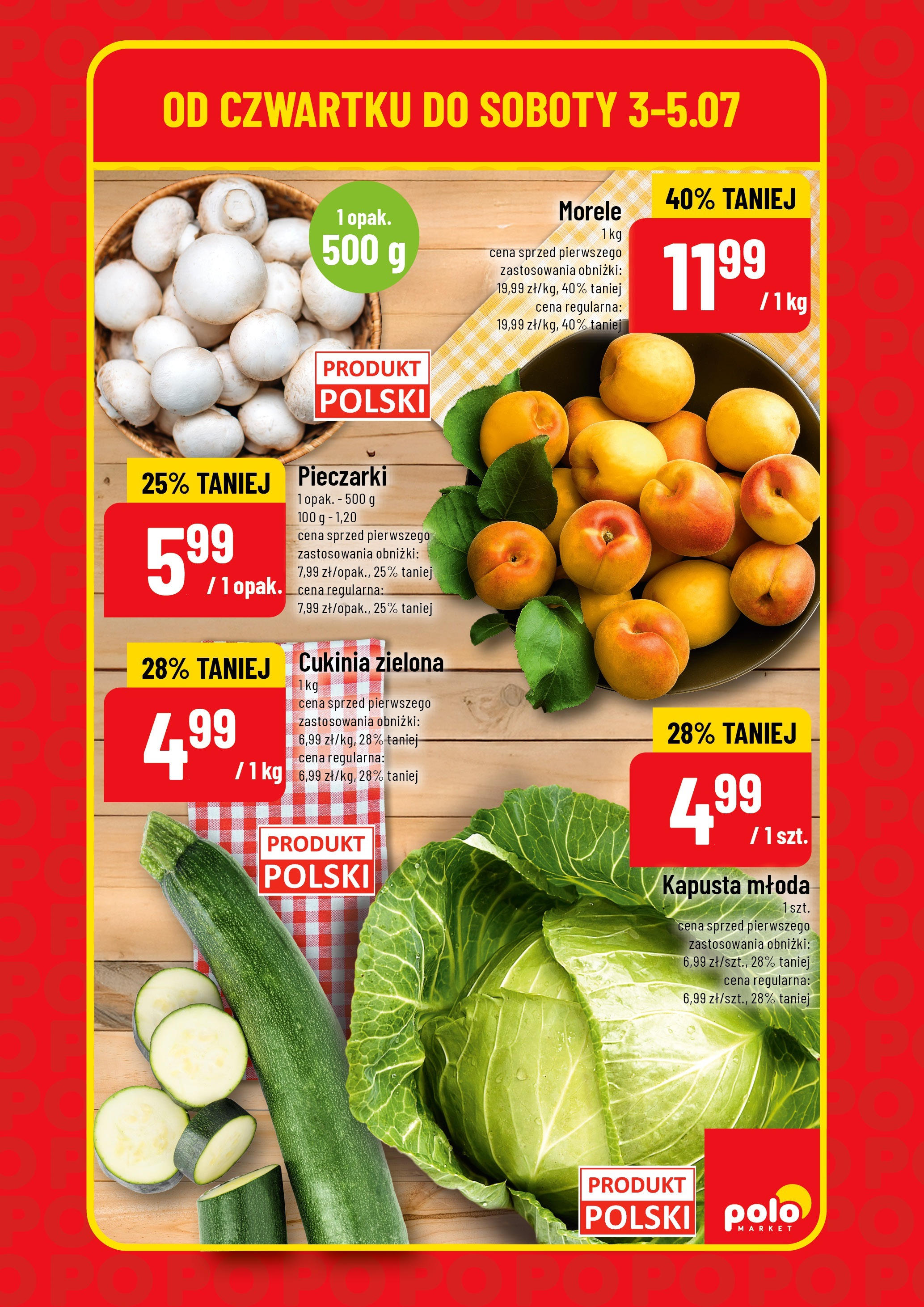 POLOmarket gazetka od jutra (03.07.2025) - Nowa PDF | Strona: 3 | Produkty: Kapusta, Pieczarki, Cukinia, Morele