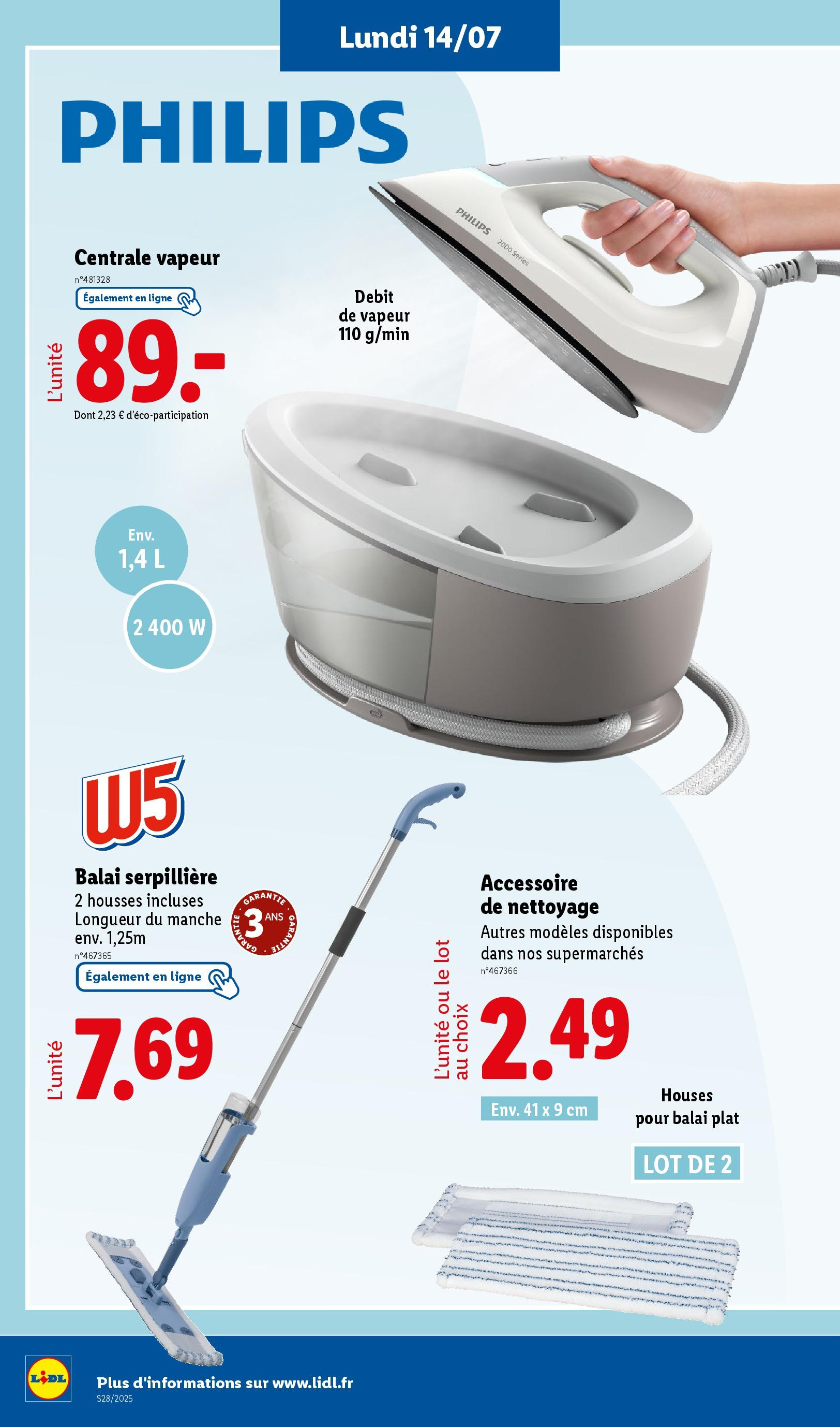 Catalogue LIDL du 09/07/2025 | Promo prospectus en ligne | Page: 52 | Produits: Centrale vapeur, Balai Catalogue LIDL du 09/07/2025 | Promo prospectus en ligne | Page: 52 | Produits: Centrale vapeur, Balai