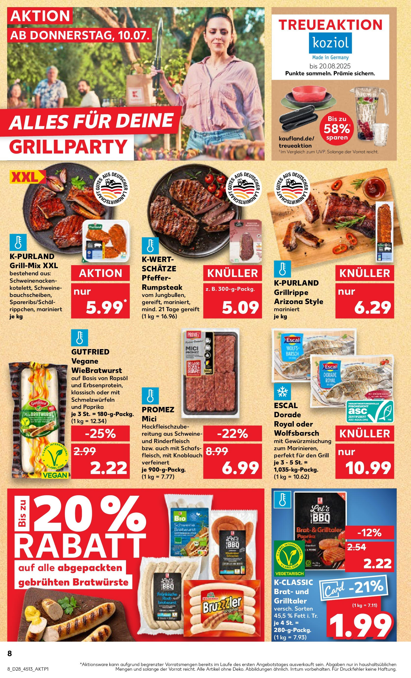 Prospekt Kaufland ab 09.07.2025 » Angebote Online zum Blättern | Seite: 8 | Produkte: Dorade, Paprika, Knoblauch, Steak