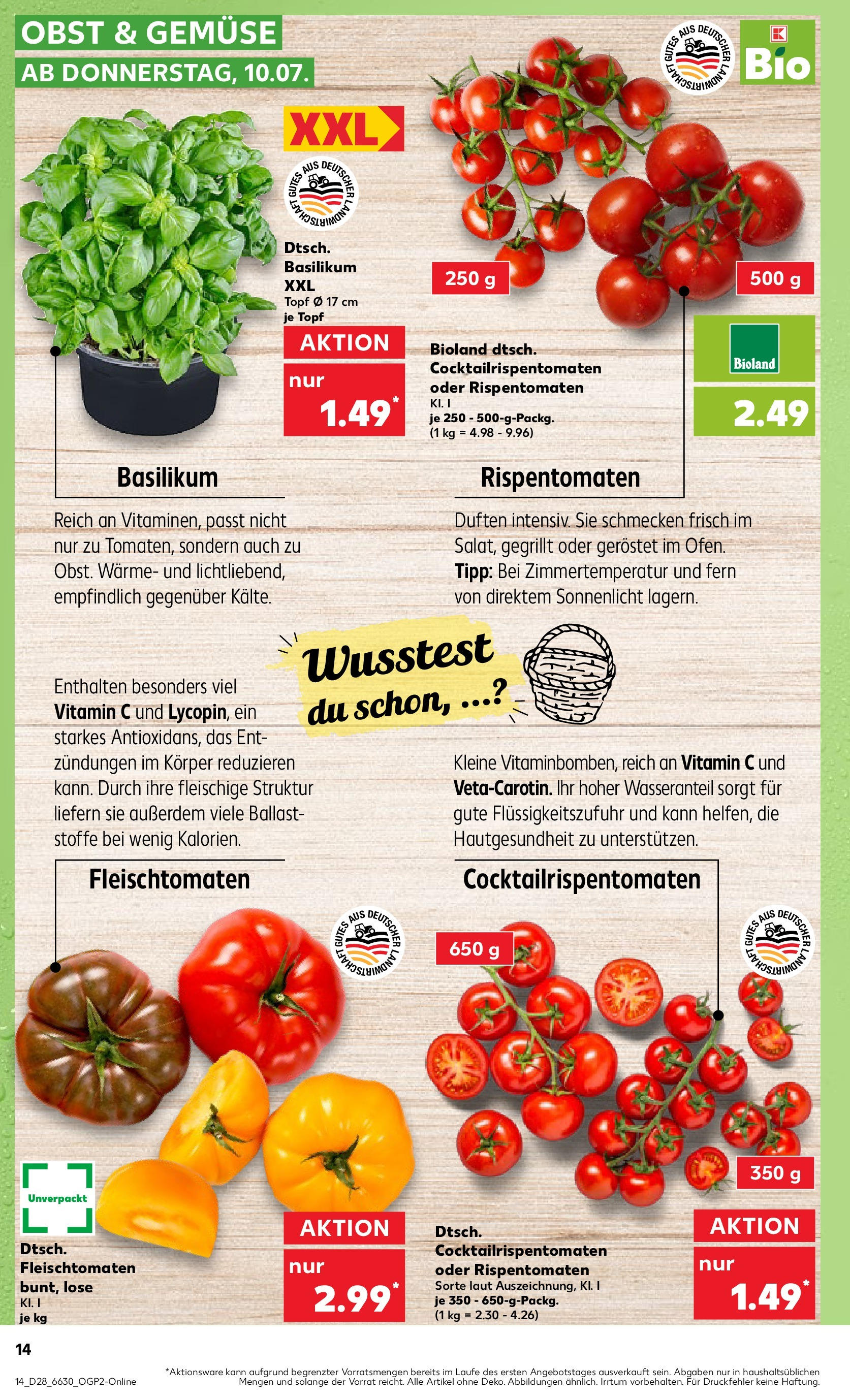 Prospekt Kaufland ab 09.07.2025 » Angebote Online zum Blättern | Seite: 14 | Produkte: Gemüse, Obst