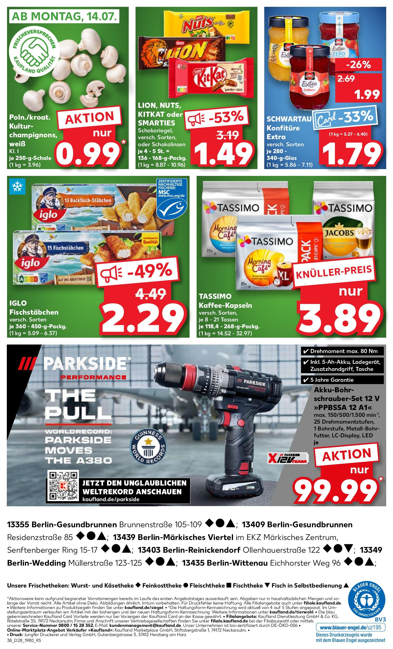 Prospekt Kaufland ab 10.07.2025 » Angebote Online zum Blättern | Seite: 38 | Produkte: Iglo, Champignons, Wurst, Tassimo
