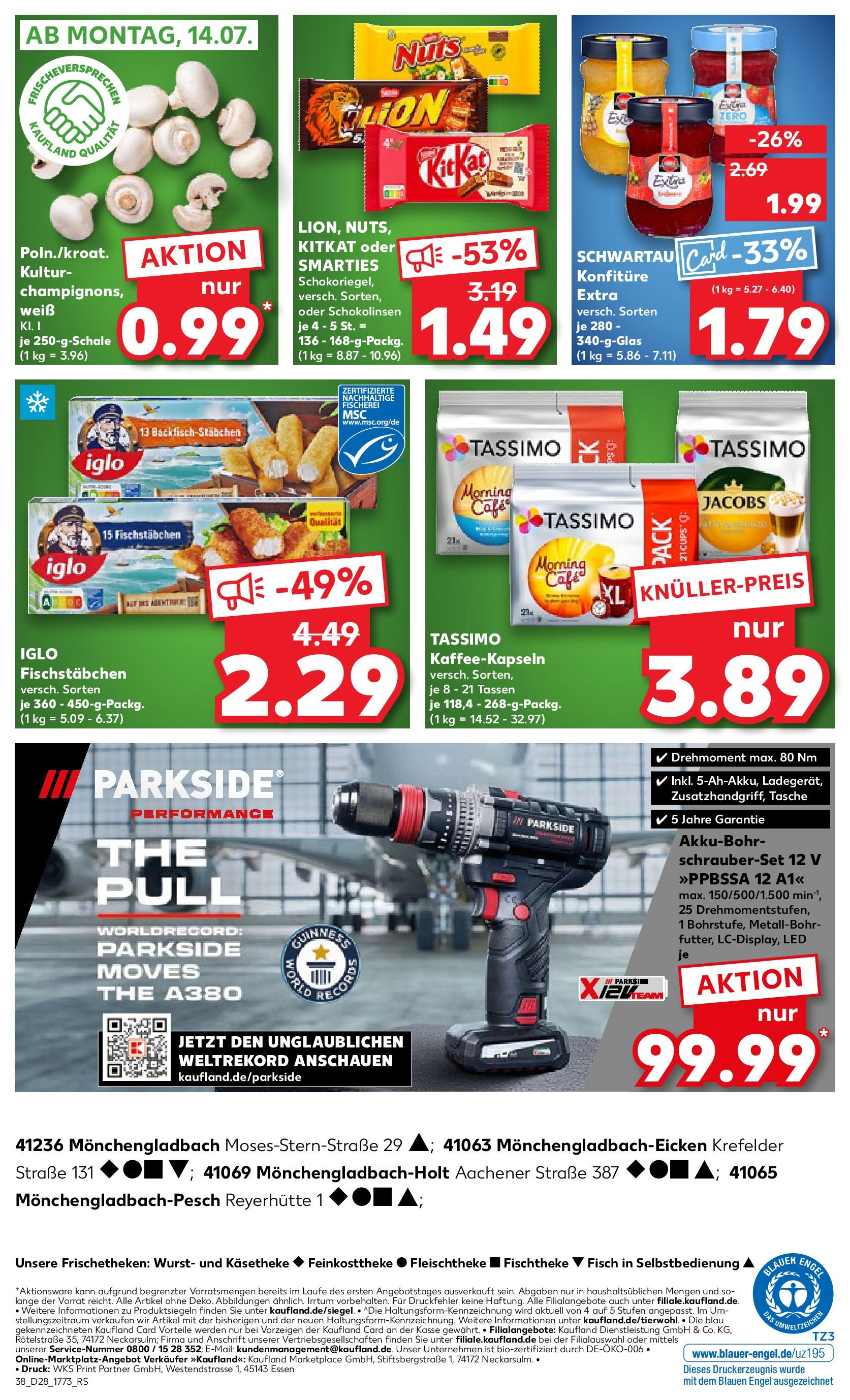 Prospekt Kaufland ab 09.07.2025 » Angebote Online zum Blättern | Seite: 38 | Produkte: Fisch, Champignons, Fischstabchen, Tassimo