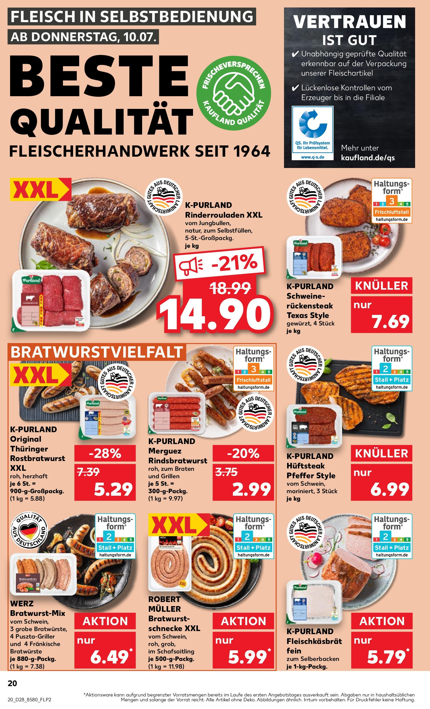 Prospekt Kaufland ab 09.07.2025 » Angebote Online zum Blättern | Seite: 20 | Produkte: Rinderrouladen, Bratwurst, Pfeffer, Fleisch