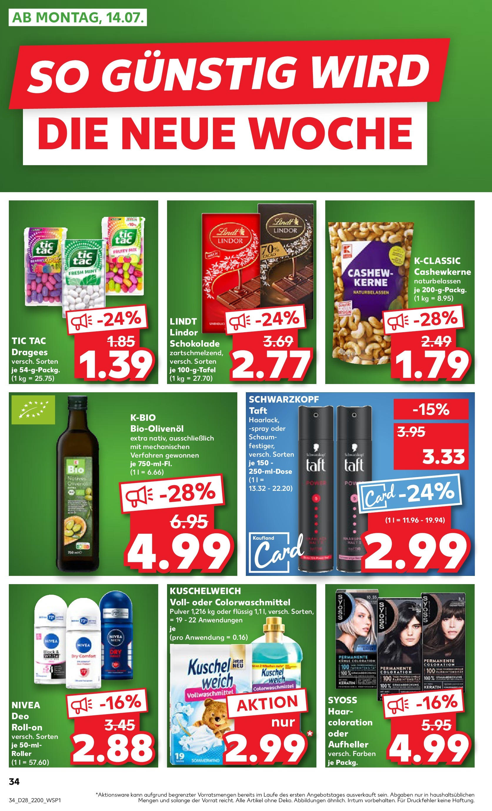 Prospekt Kaufland ab 09.07.2025 » Angebote Online zum Blättern | Seite: 34 | Produkte: Kuschelweich, Deodorant, Deo Roll-On, Lindt