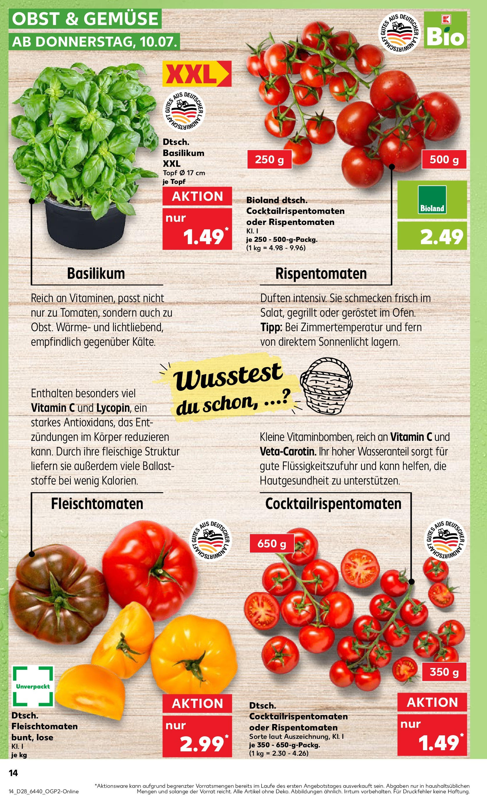 Prospekt Kaufland ab 09.07.2025 » Angebote Online zum Blättern | Seite: 14 | Produkte: Gemüse, Obst