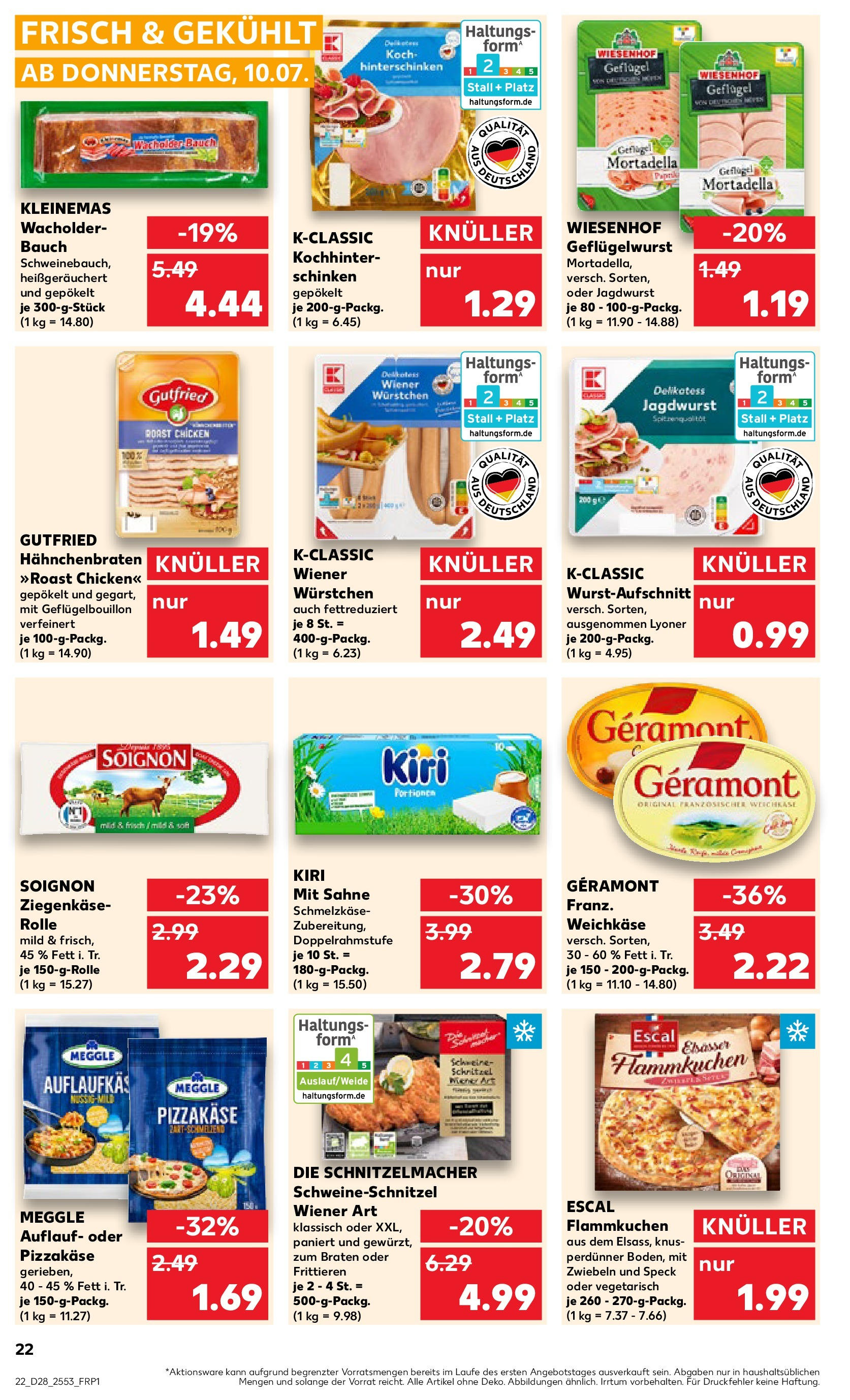 Prospekt Kaufland ab 09.07.2025 » Angebote Online zum Blättern | Seite: 22 | Produkte: Geramont, Wiener wurstchen, Ziegenkäse, Schinken