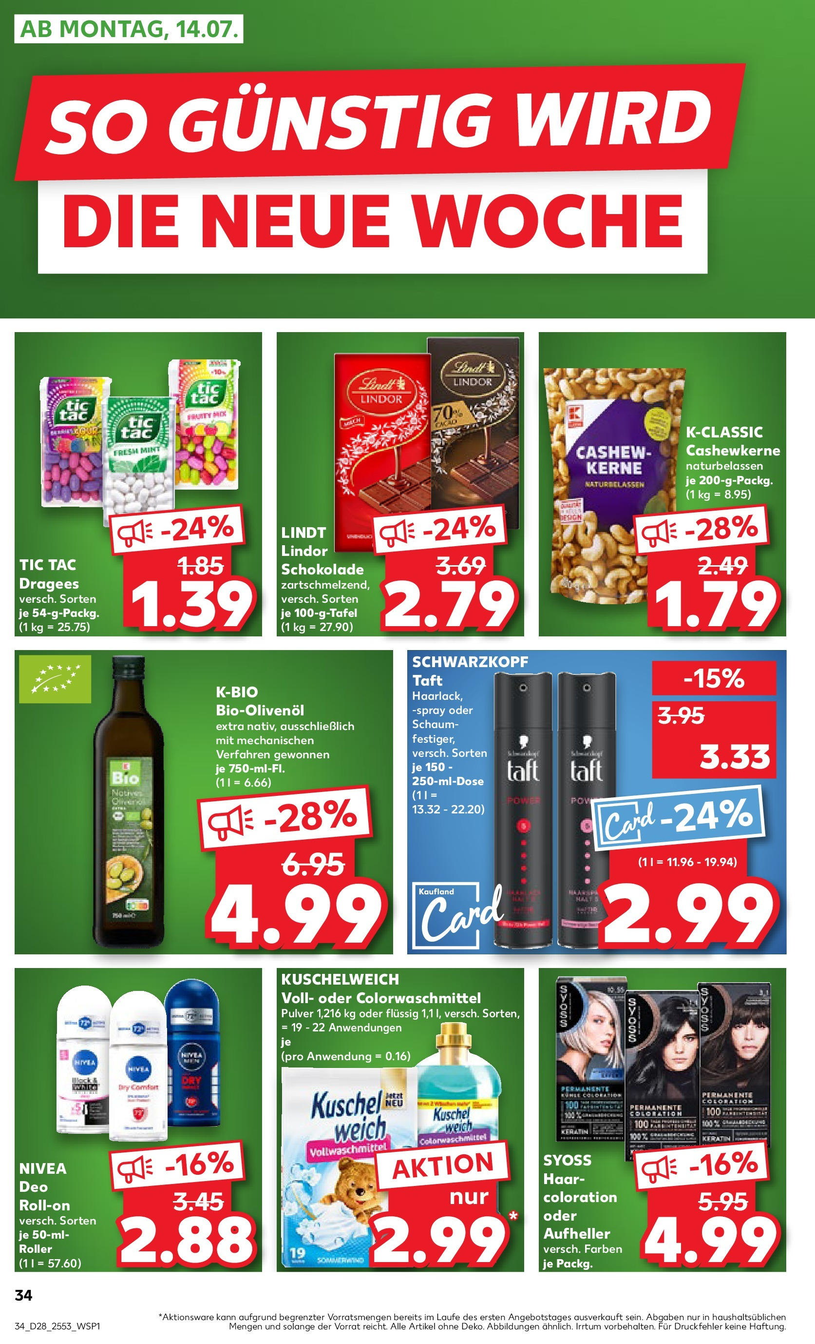 Prospekt Kaufland ab 09.07.2025 » Angebote Online zum Blättern | Seite: 34 | Produkte: Schokolade, Kuschelweich, Aufheller, Deodorant
