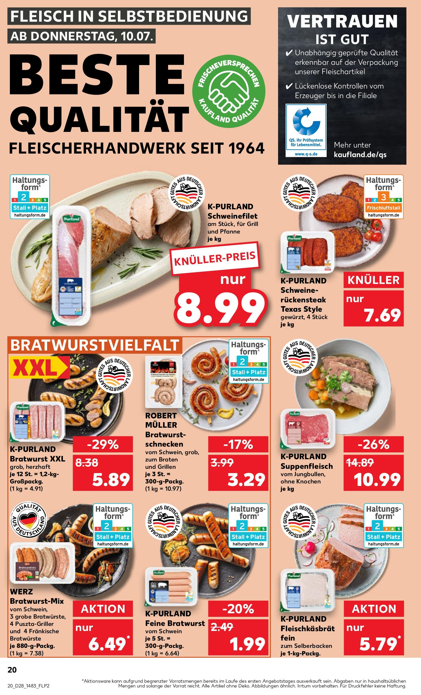 Prospekt Kaufland ab 09.07.2025 » Angebote Online zum Blättern | Seite: 20 | Produkte: Bratwurst, Schweinefilet, Suppenfleisch, Fleisch