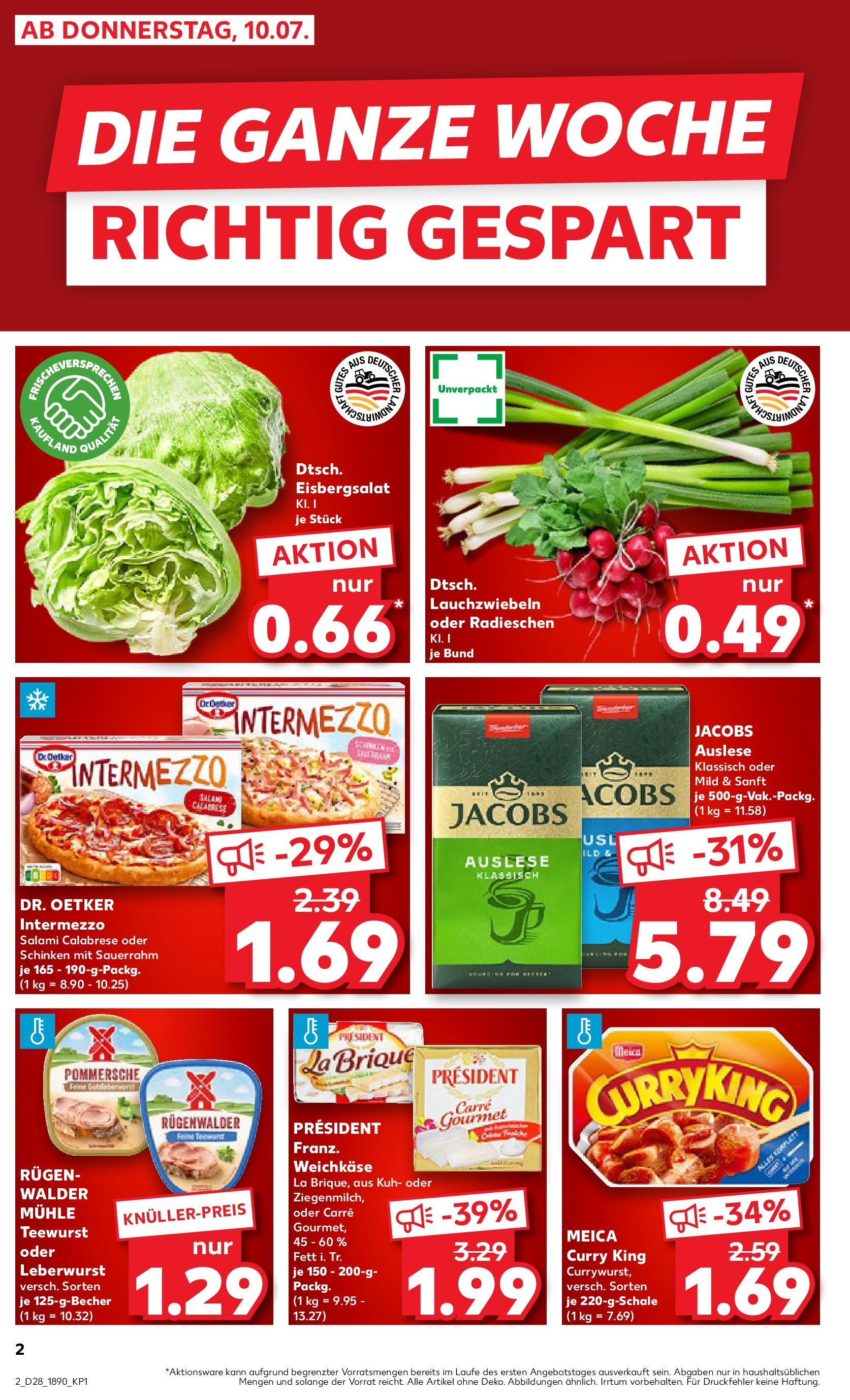 Prospekt Kaufland ab 09.07.2025 » Angebote Online zum Blättern | Seite: 2 | Produkte: Eisbergsalat, Salami, Pizza, Sauerrahm