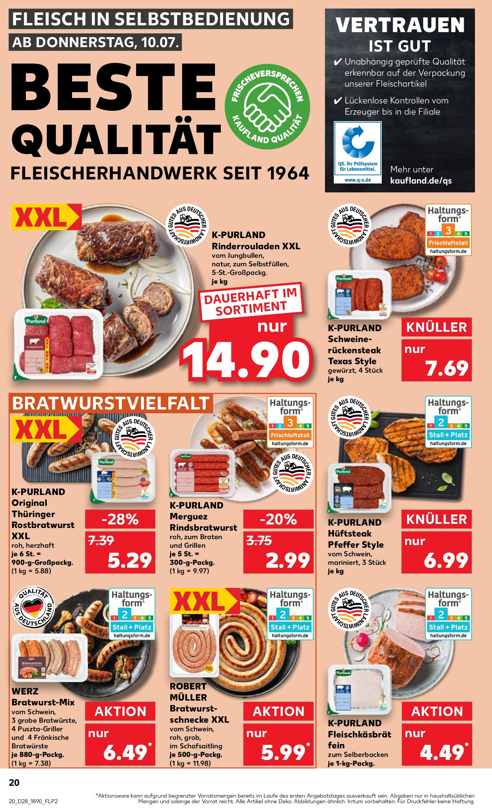 Prospekt Kaufland ab 09.07.2025 » Angebote Online zum Blättern | Seite: 20 | Produkte: Rinderrouladen, Pfeffer, Steak, Fleisch