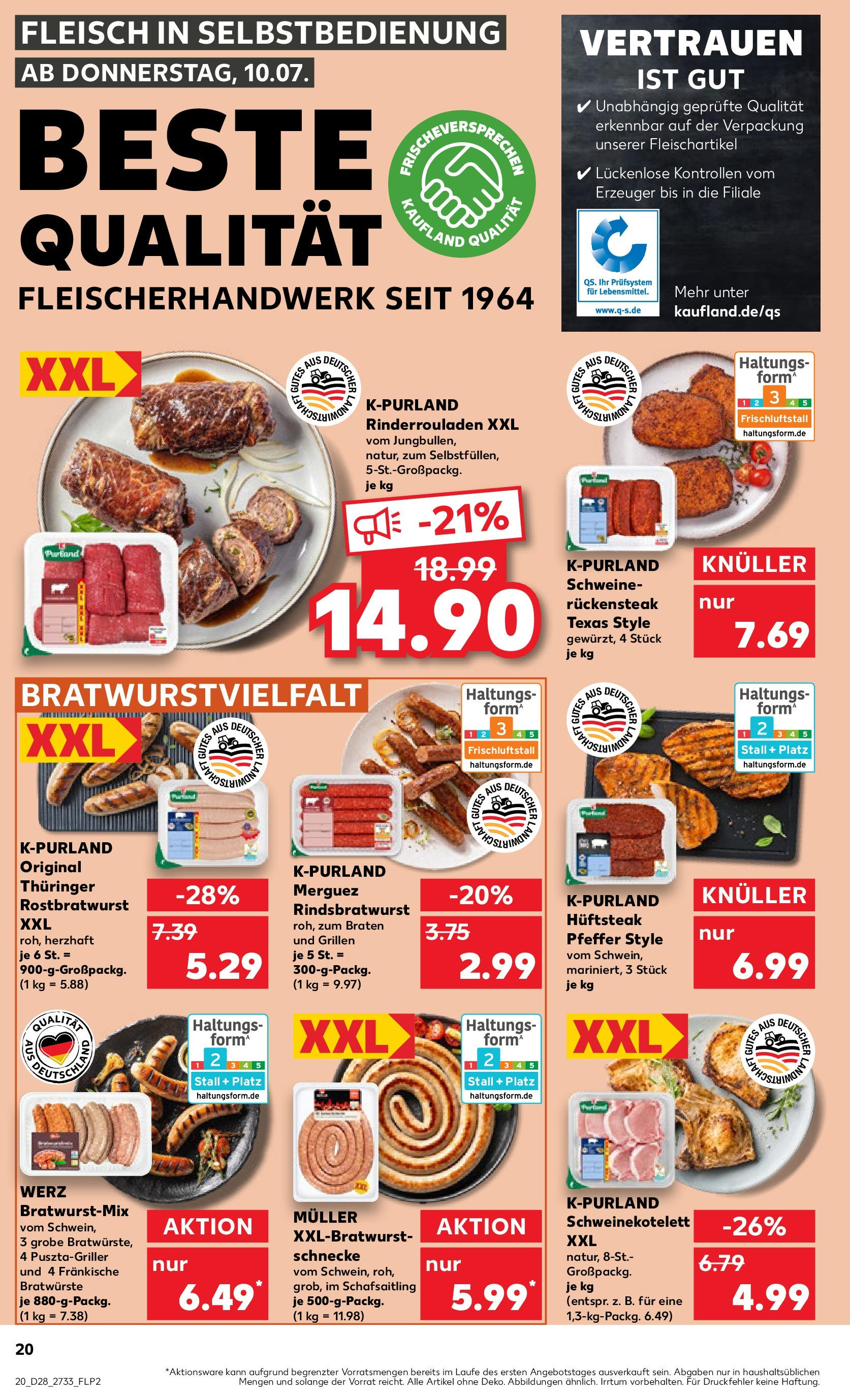 Prospekt Kaufland ab 09.07.2025 » Angebote Online zum Blättern | Seite: 20 | Produkte: Rinderrouladen, Pfeffer, Steak, Fleisch