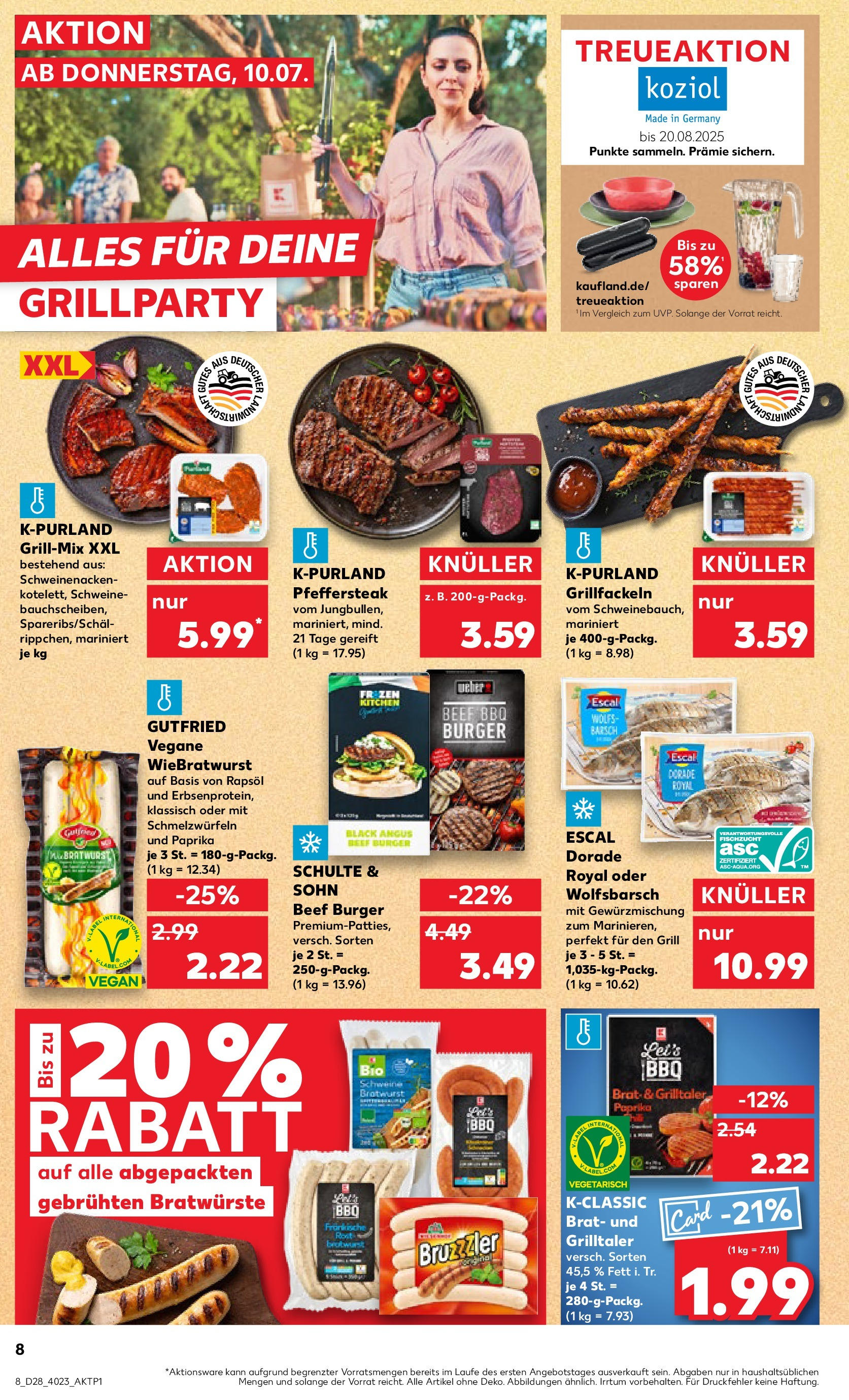 Prospekt Kaufland ab 09.07.2025 » Angebote Online zum Blättern | Seite: 8 | Produkte: Dorade, Grill, Schweinenacken, Paprika