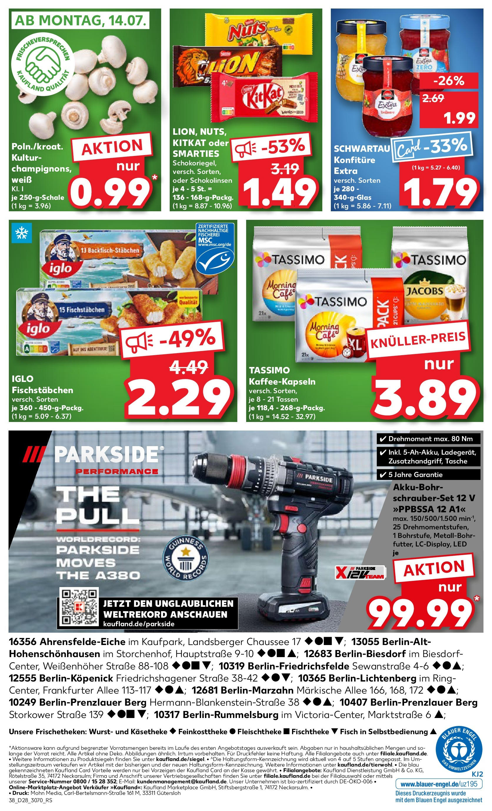 Prospekt Kaufland ab 09.07.2025 » Angebote Online zum Blättern | Seite: 38 | Produkte: Tasche, Iglo, Fisch, Champignons