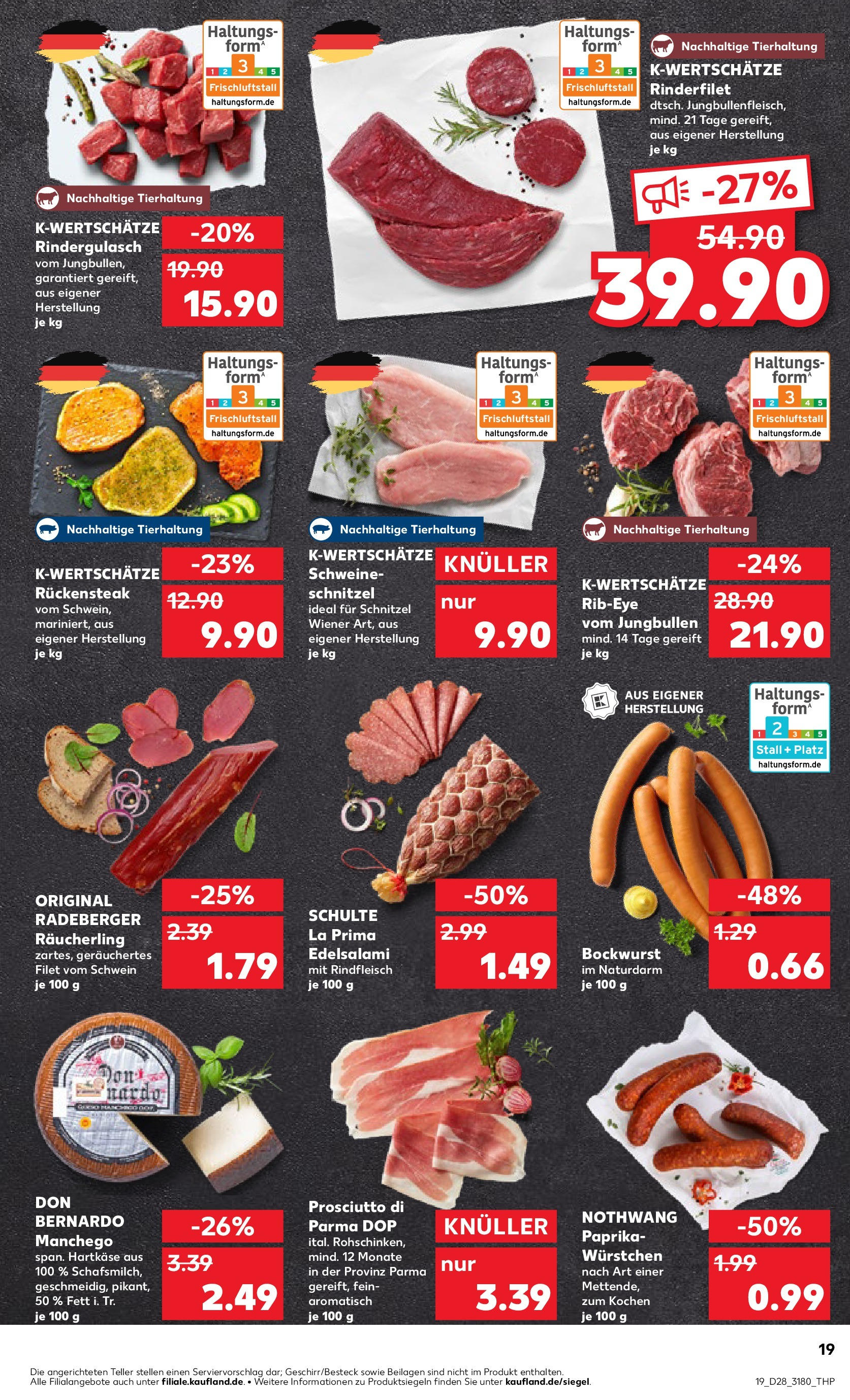Prospekt Kaufland ab 09.07.2025 » Angebote Online zum Blättern | Seite: 19 | Produkte: Bockwurst, Rindergulasch, Salami, Rindfleisch
