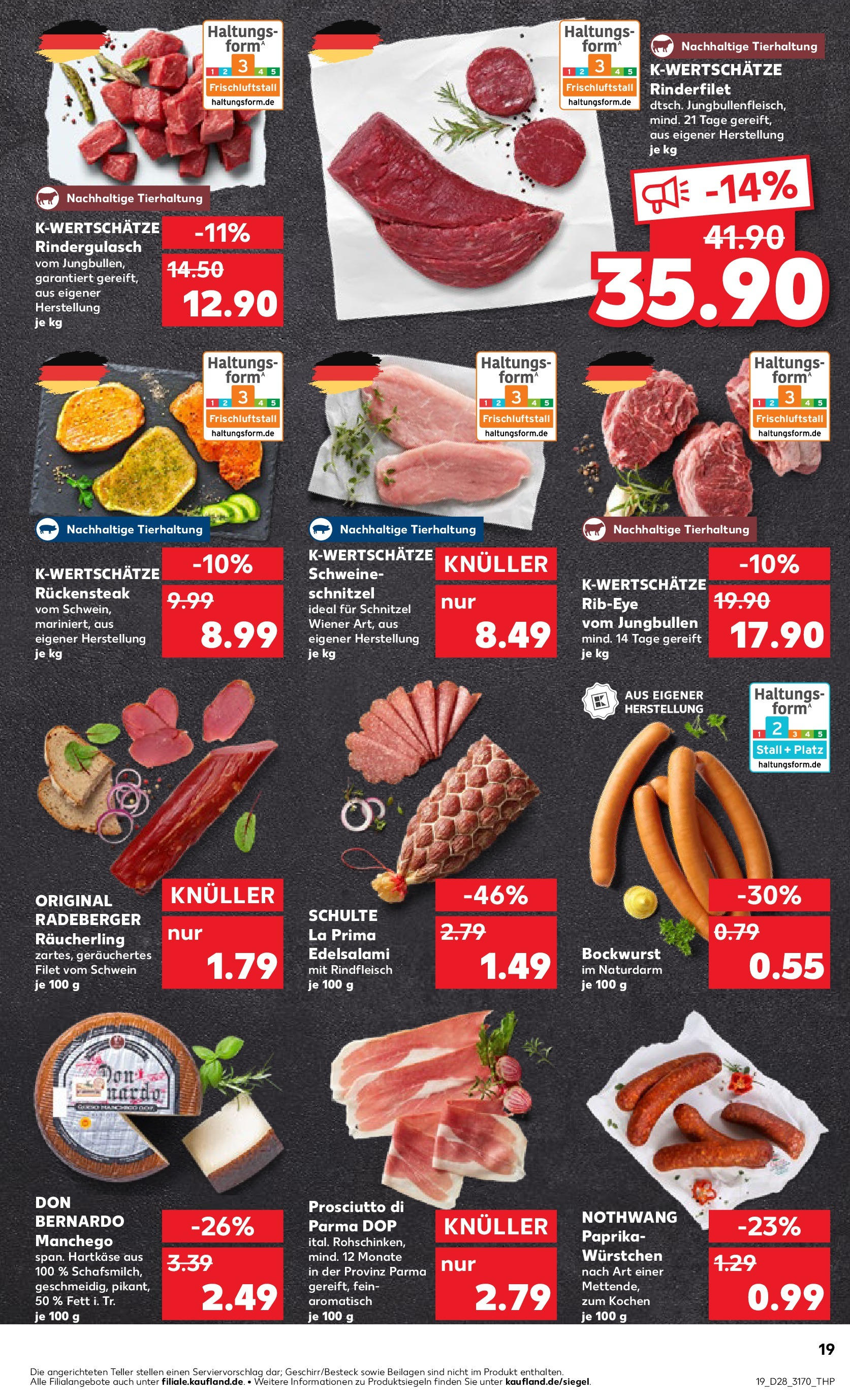 Prospekt Kaufland ab 09.07.2025 » Angebote Online zum Blättern | Seite: 19 | Produkte: Rinderfilet, Schnitzel, Salami, Steak