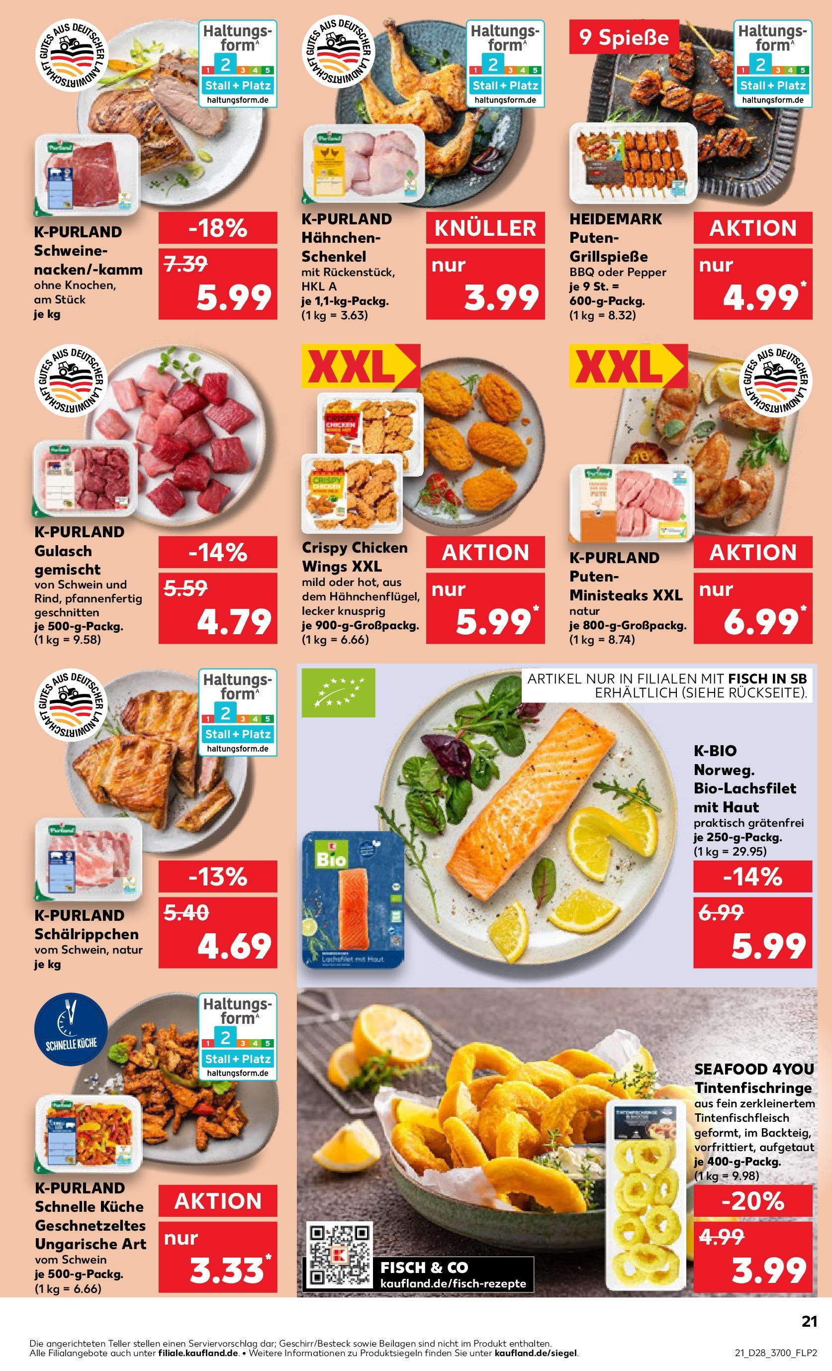 Prospekt Kaufland ab 09.07.2025 » Angebote Online zum Blättern | Seite: 21 | Produkte: Hahnchen, Küche, Fisch, Gulasch