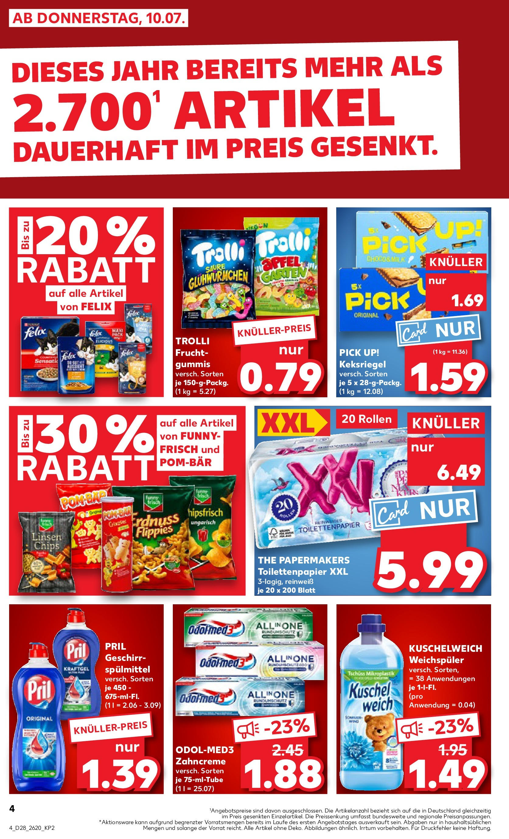 Prospekt Kaufland ab 09.07.2025 » Angebote Online zum Blättern | Seite: 4 | Produkte: Kuschelweich, POM-BÄR, Weichspüler, Toilettenpapier
