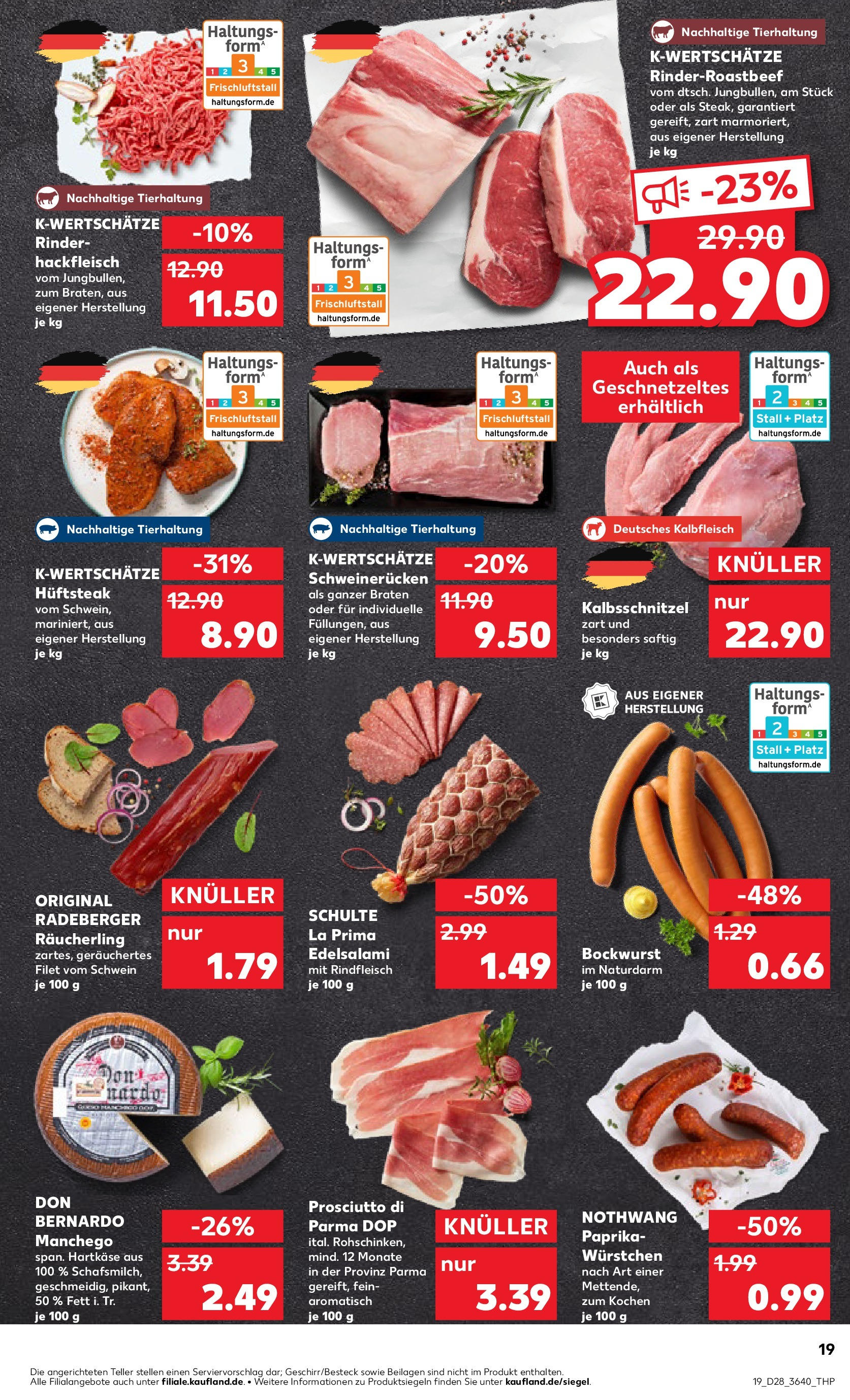 Prospekt Kaufland ab 09.07.2025 » Angebote Online zum Blättern | Seite: 19 | Produkte: Bockwurst, Schweinerucken, Salami, Rindfleisch
