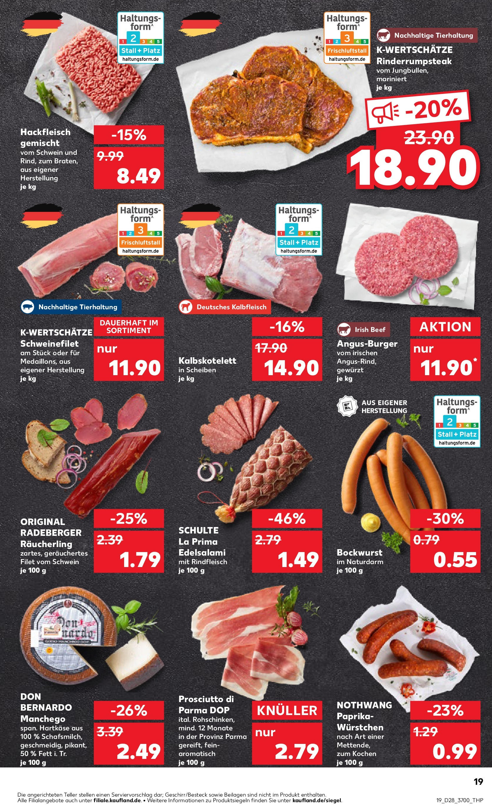 Prospekt Kaufland ab 09.07.2025 » Angebote Online zum Blättern | Seite: 19 | Produkte: Bockwurst, Schweinefilet, Salami, Steak