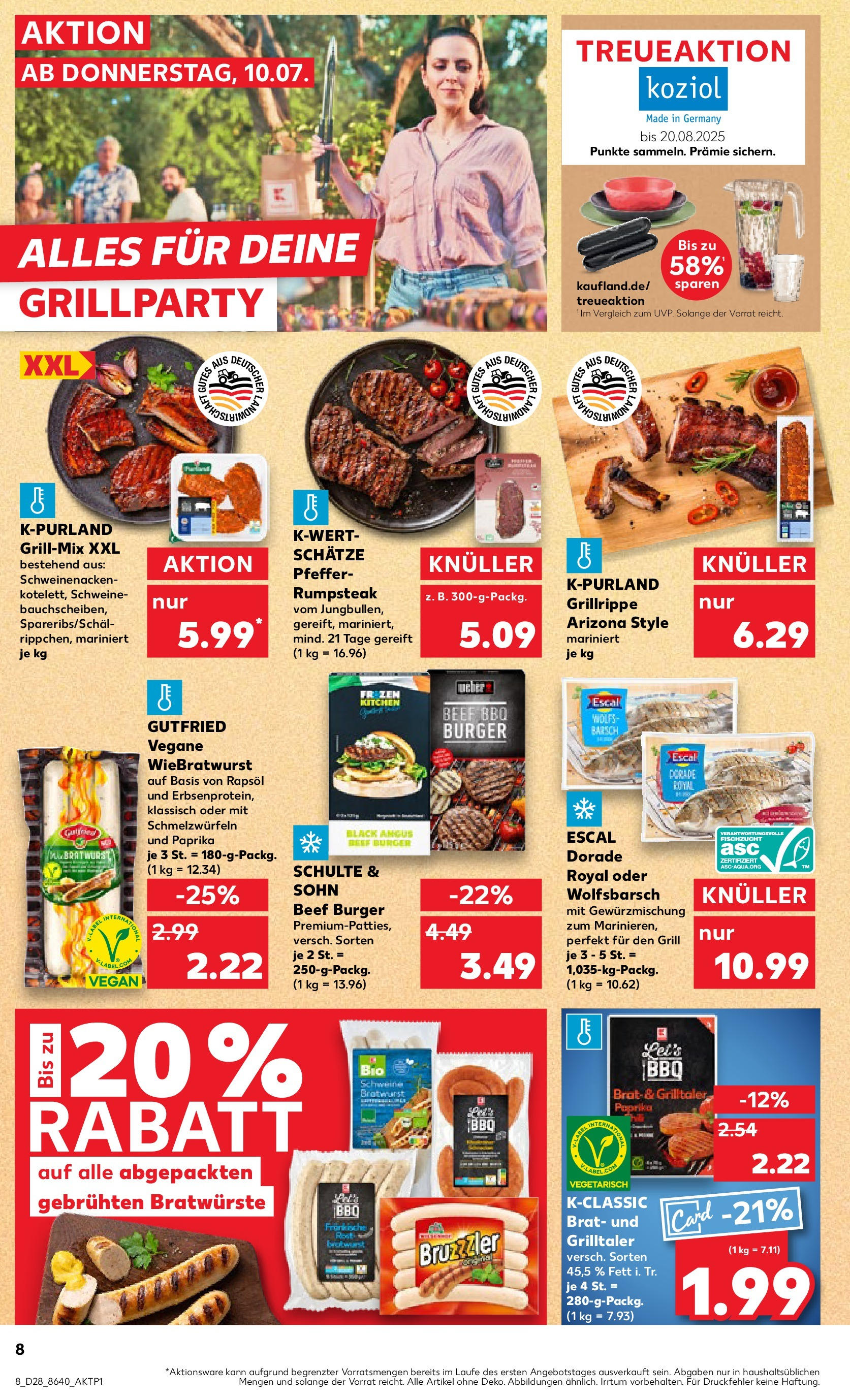 Prospekt Kaufland ab 09.07.2025 » Angebote Online zum Blättern | Seite: 8 | Produkte: Dorade, Rapsöl, Burger, Paprika