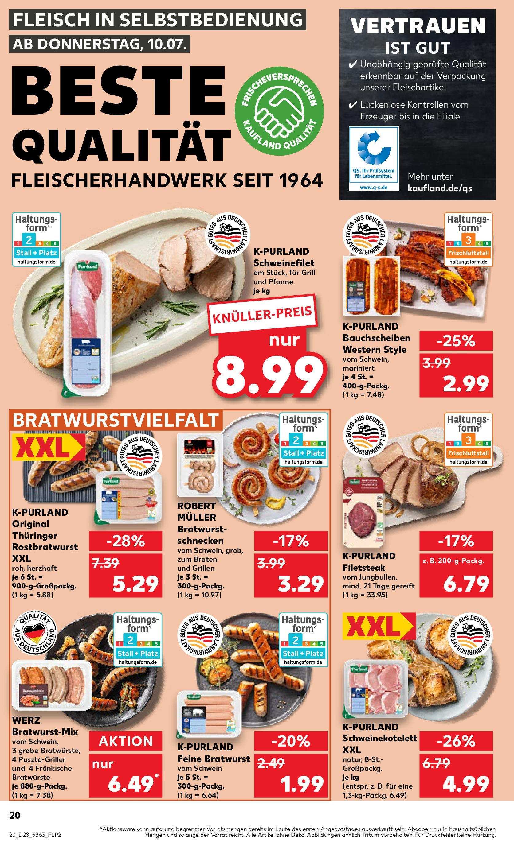 Prospekt Kaufland ab 09.07.2025 » Angebote Online zum Blättern | Seite: 20 | Produkte: Bratwurst, Schweinefilet, Steak, Fleisch