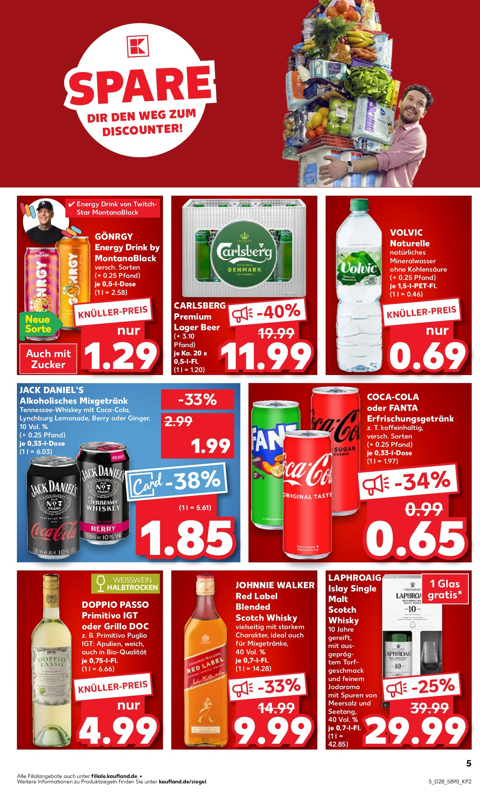 Prospekt Kaufland ab 09.07.2025 » Angebote Online zum Blättern | Seite: 5 | Produkte: Carlsberg, Mineralwasser, Volvic, Johnnie walker
